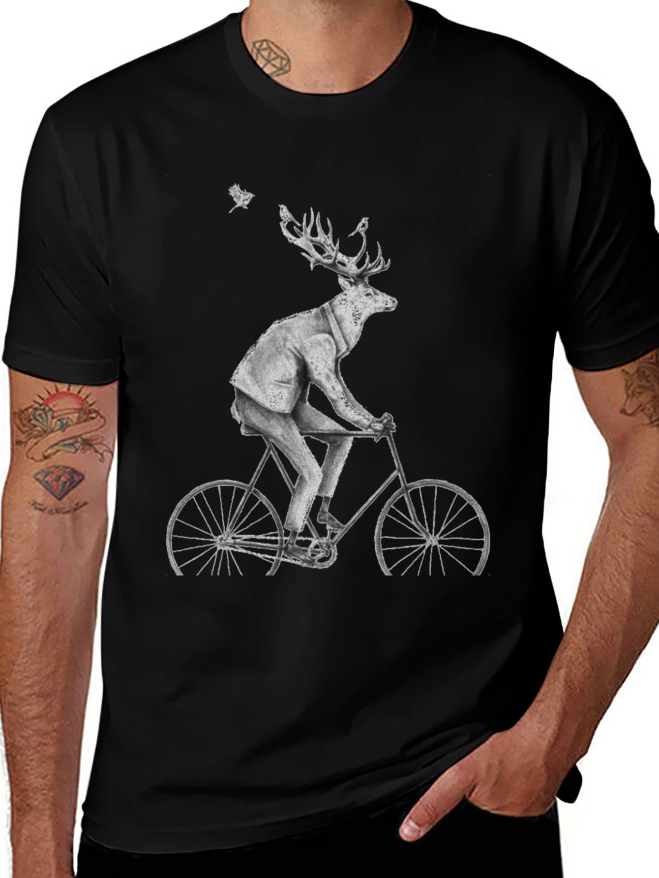 Deer on Bike Graphic Tee - Quirky Animal Print