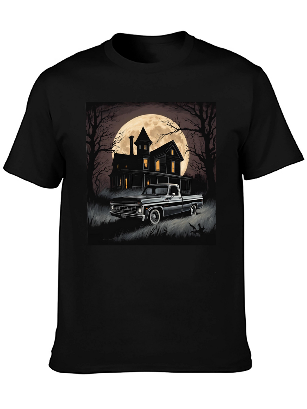 Spooky Truck & Haunted House Tee - Halloween Style