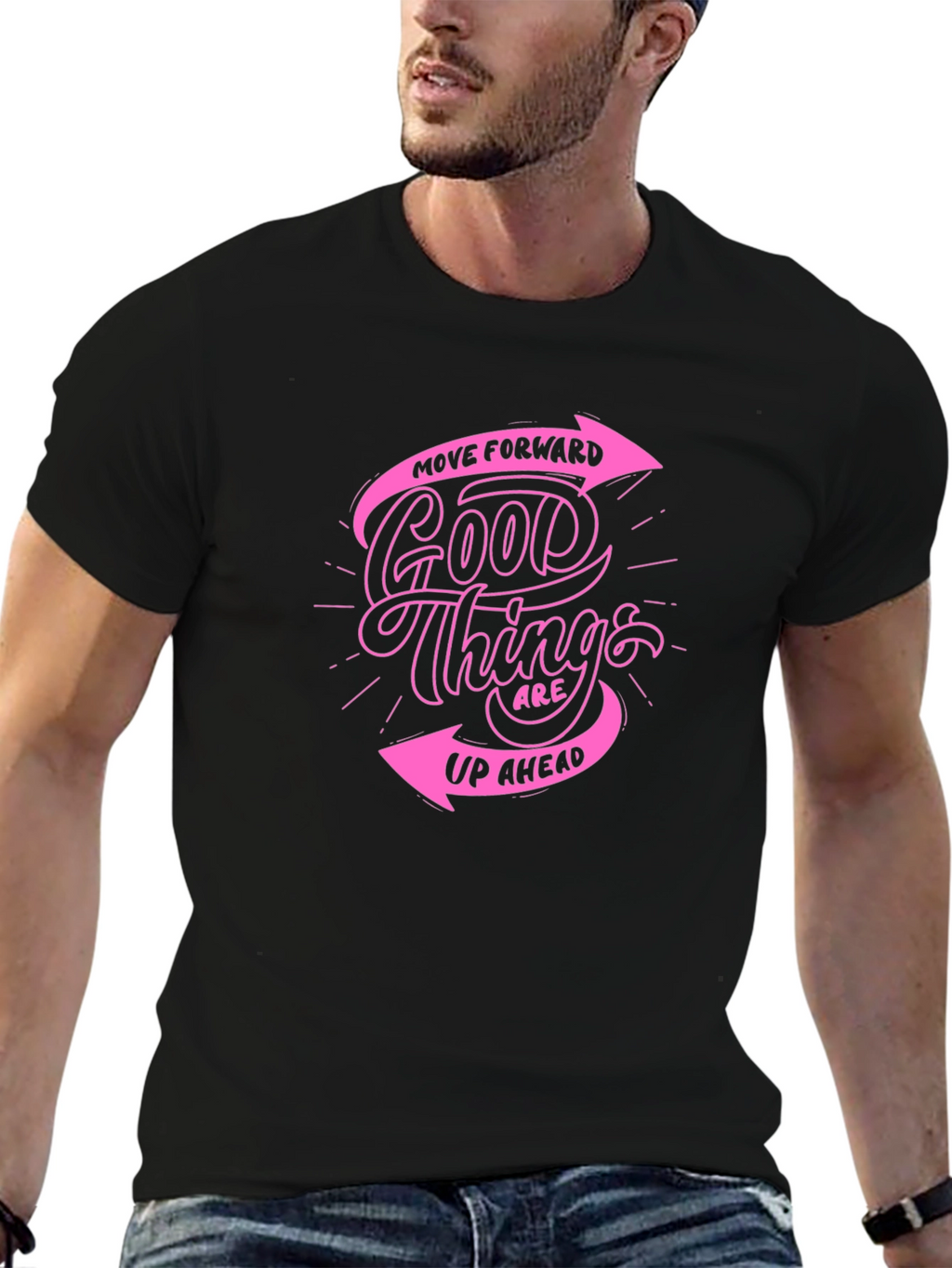 Black T-Shirt with Pink Inspirational Graphic