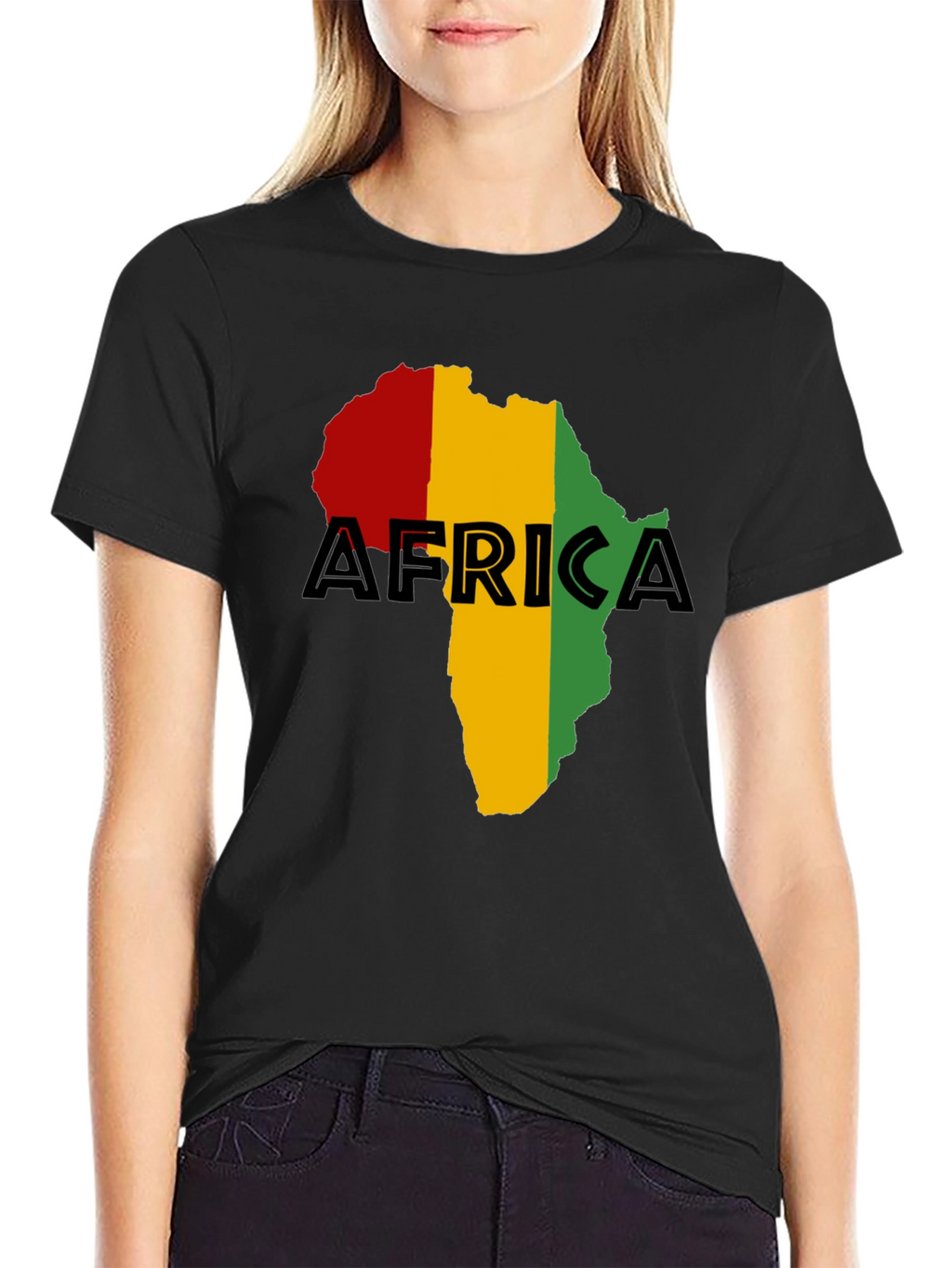 Africa Map Black T-Shirt - Red Yellow Green Rasta