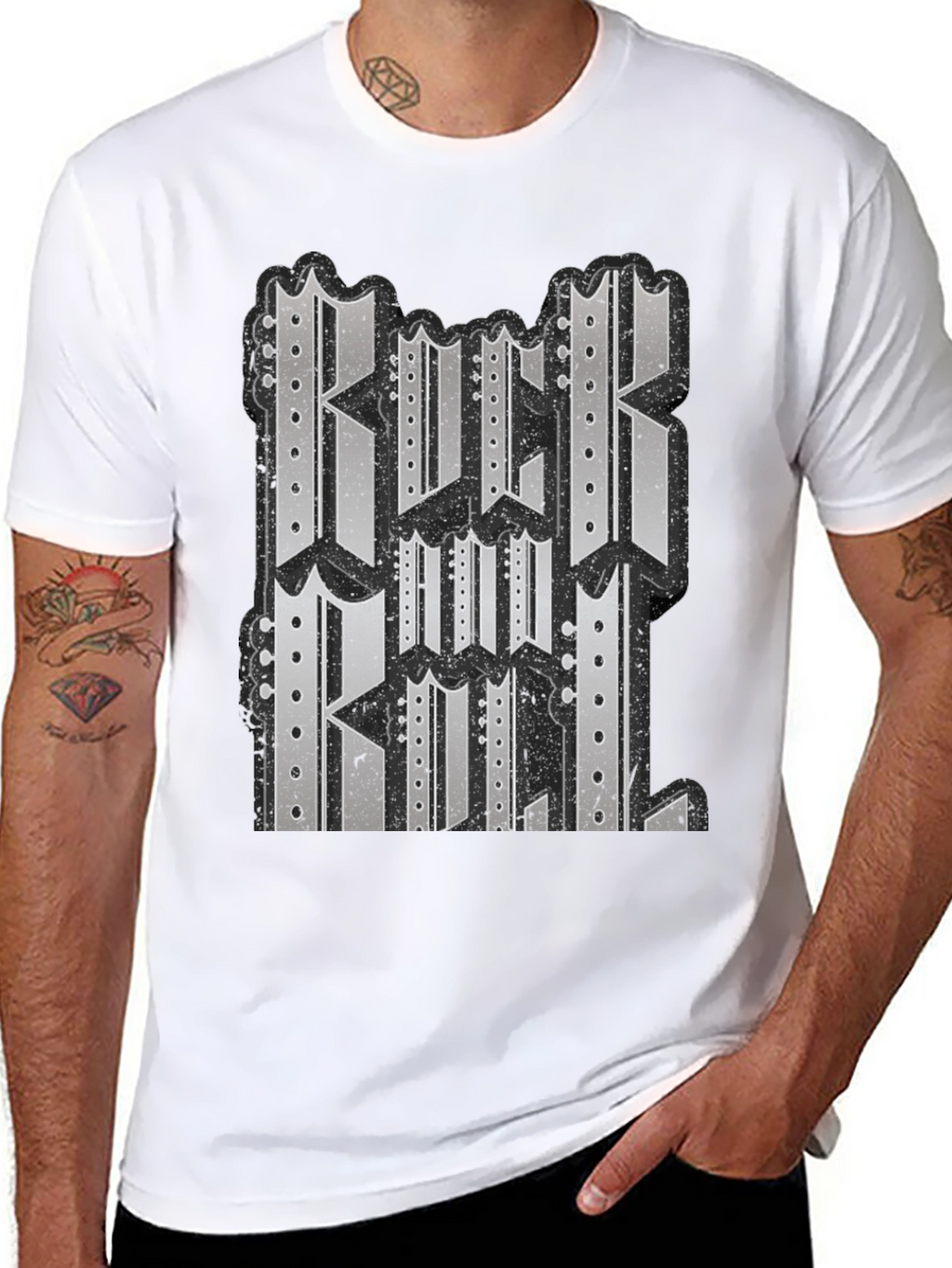 Black Graphic T-Shirt - Rock and Roll Design