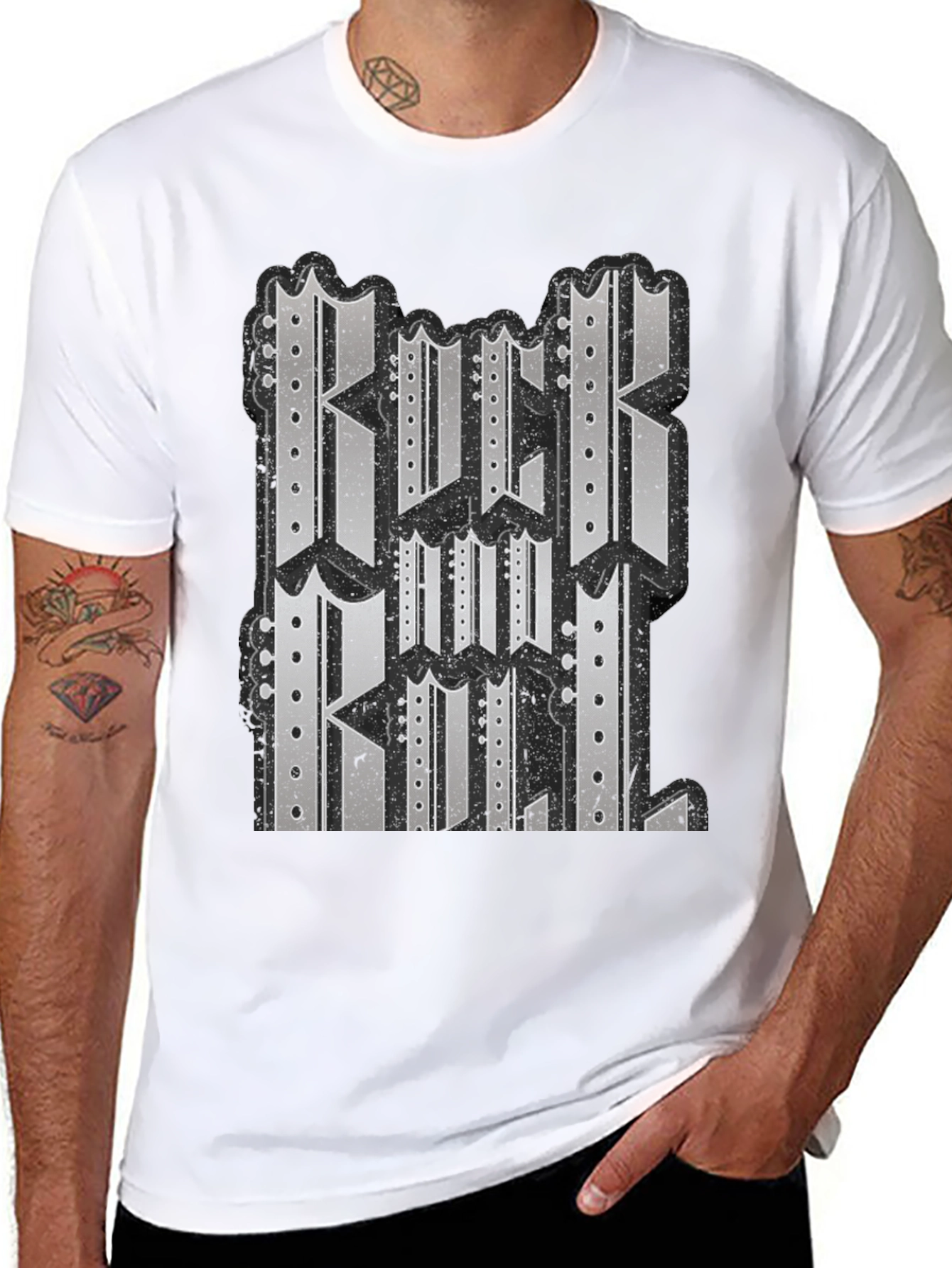 Black Graphic T-Shirt - Rock and Roll Design