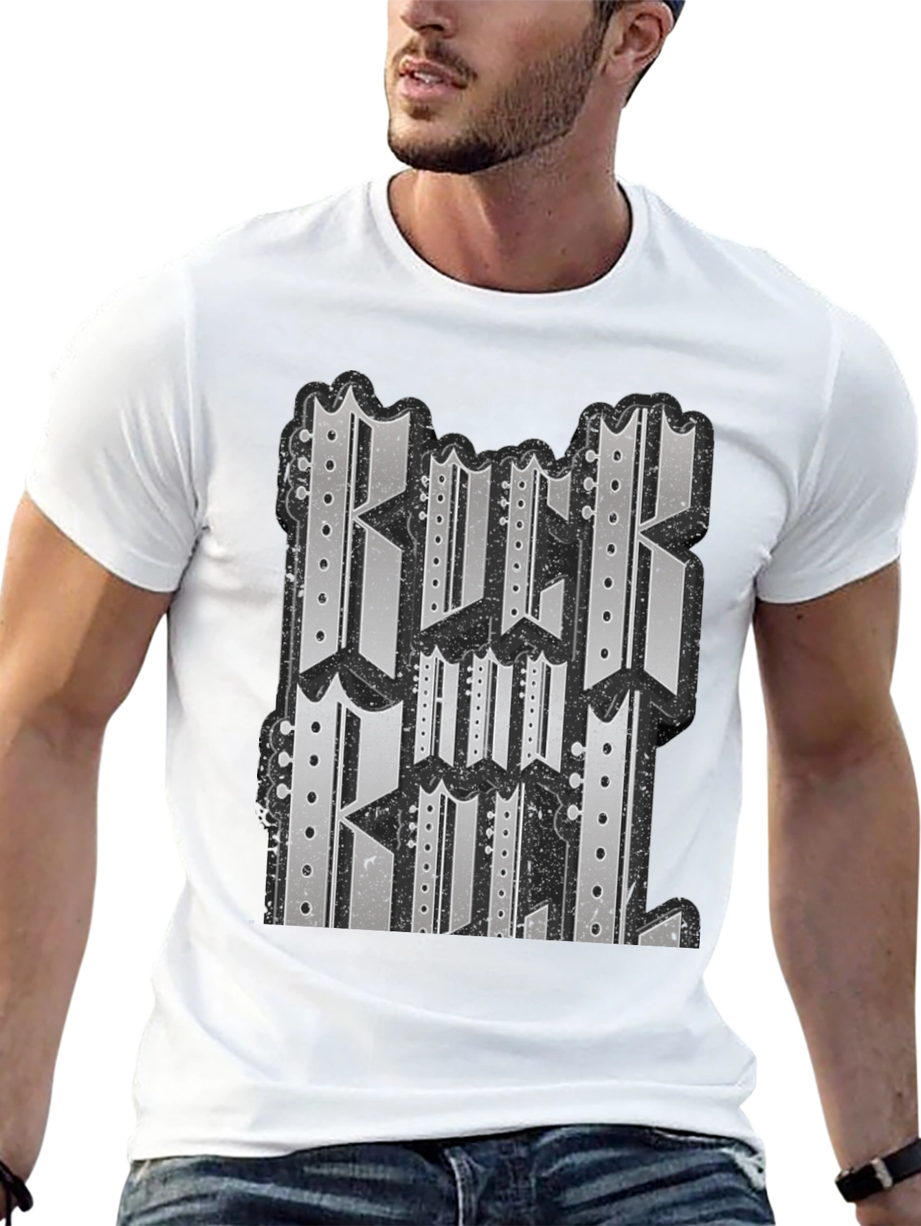 Black Graphic T-Shirt - Rock and Roll Design