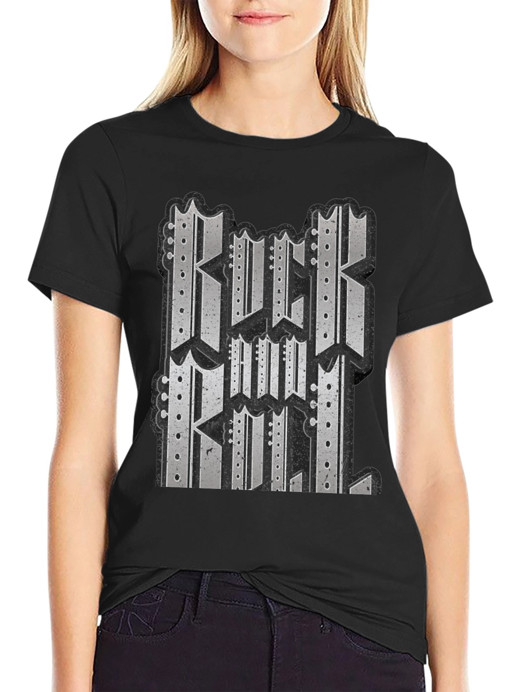 Black Graphic T-Shirt - Rock and Roll Design