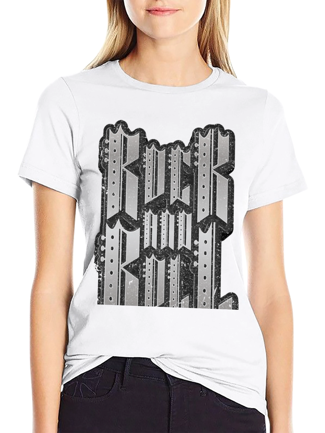 Black Graphic T-Shirt - Rock and Roll Design
