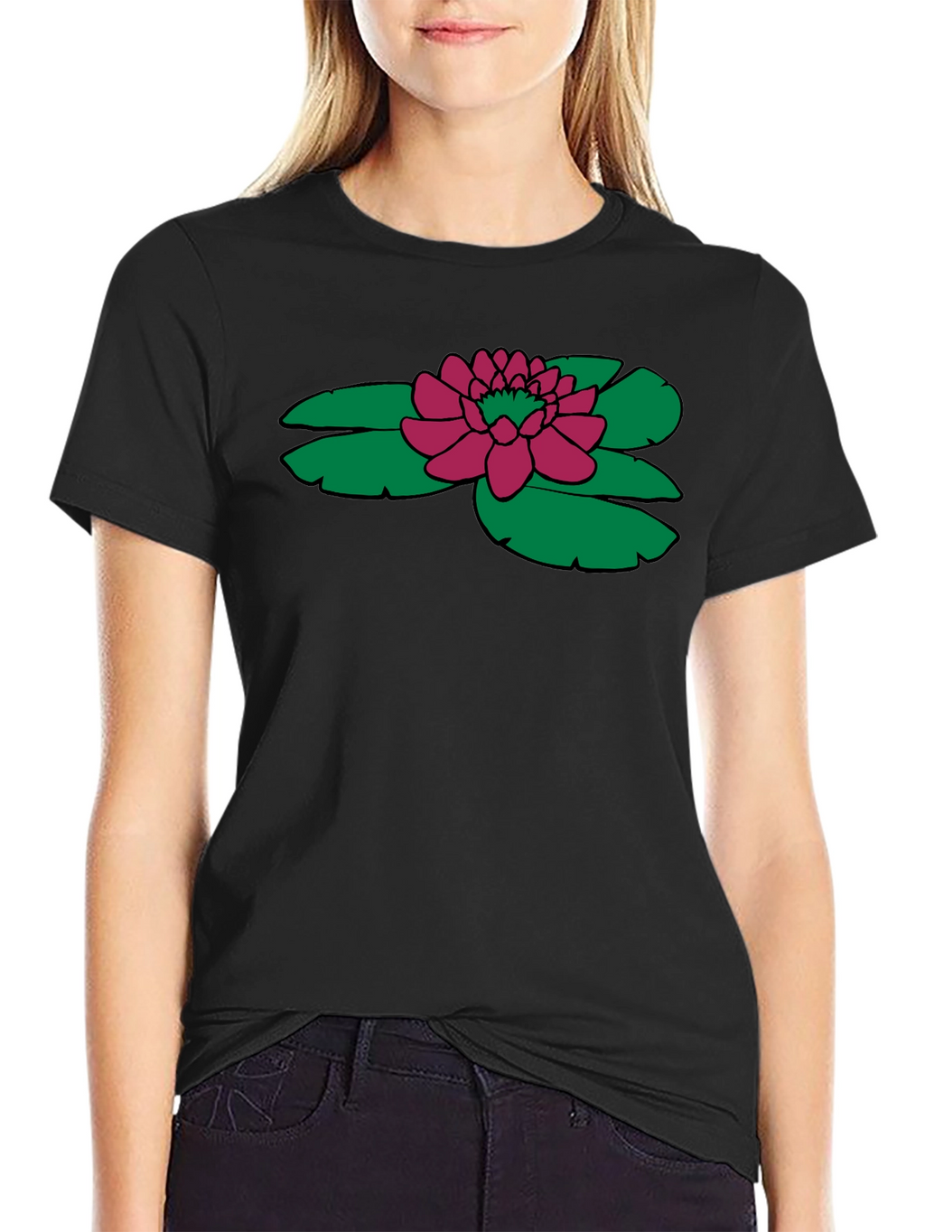 Lotus Flower Graphic T-Shirt - Black