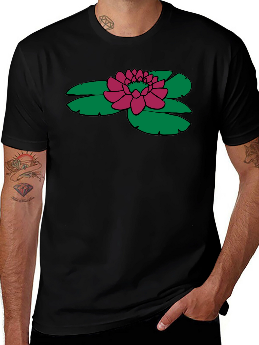 Lotus Flower Graphic T-Shirt - Black