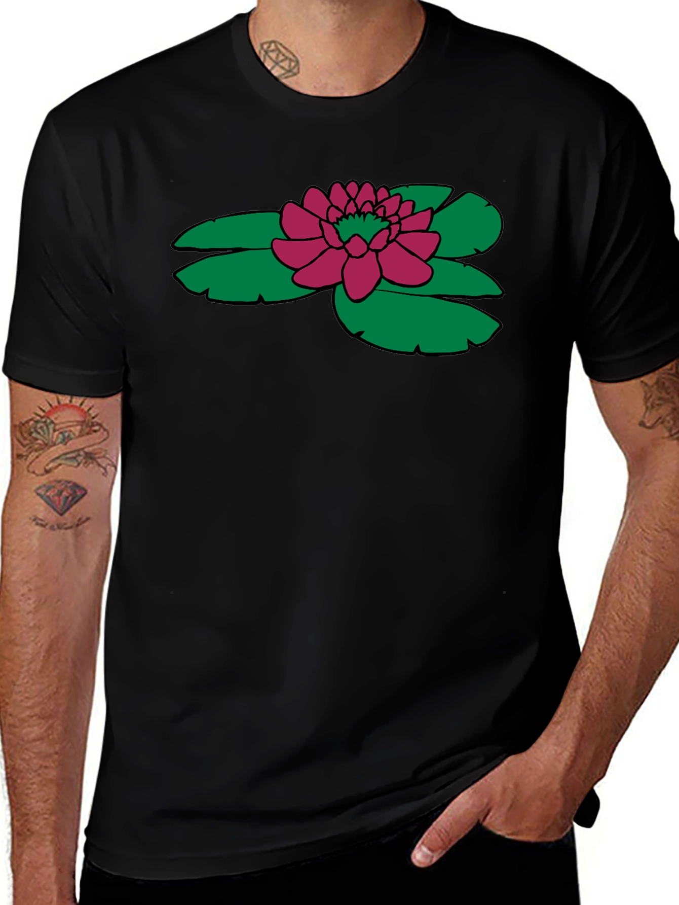 Lotus Flower Graphic T-Shirt - Black