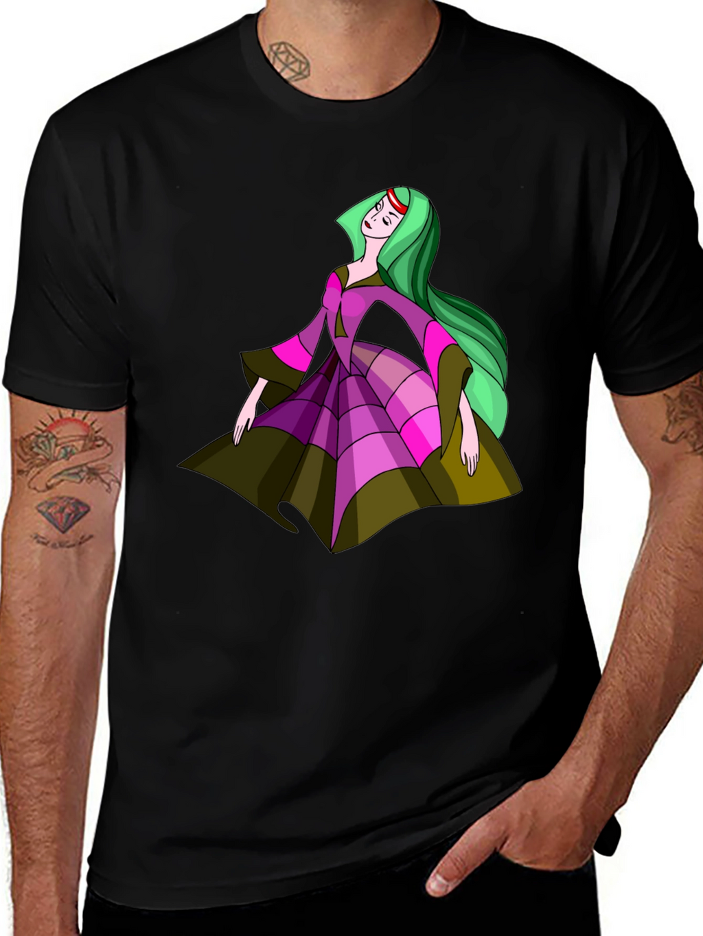 Princess Cartoon Black T-Shirt