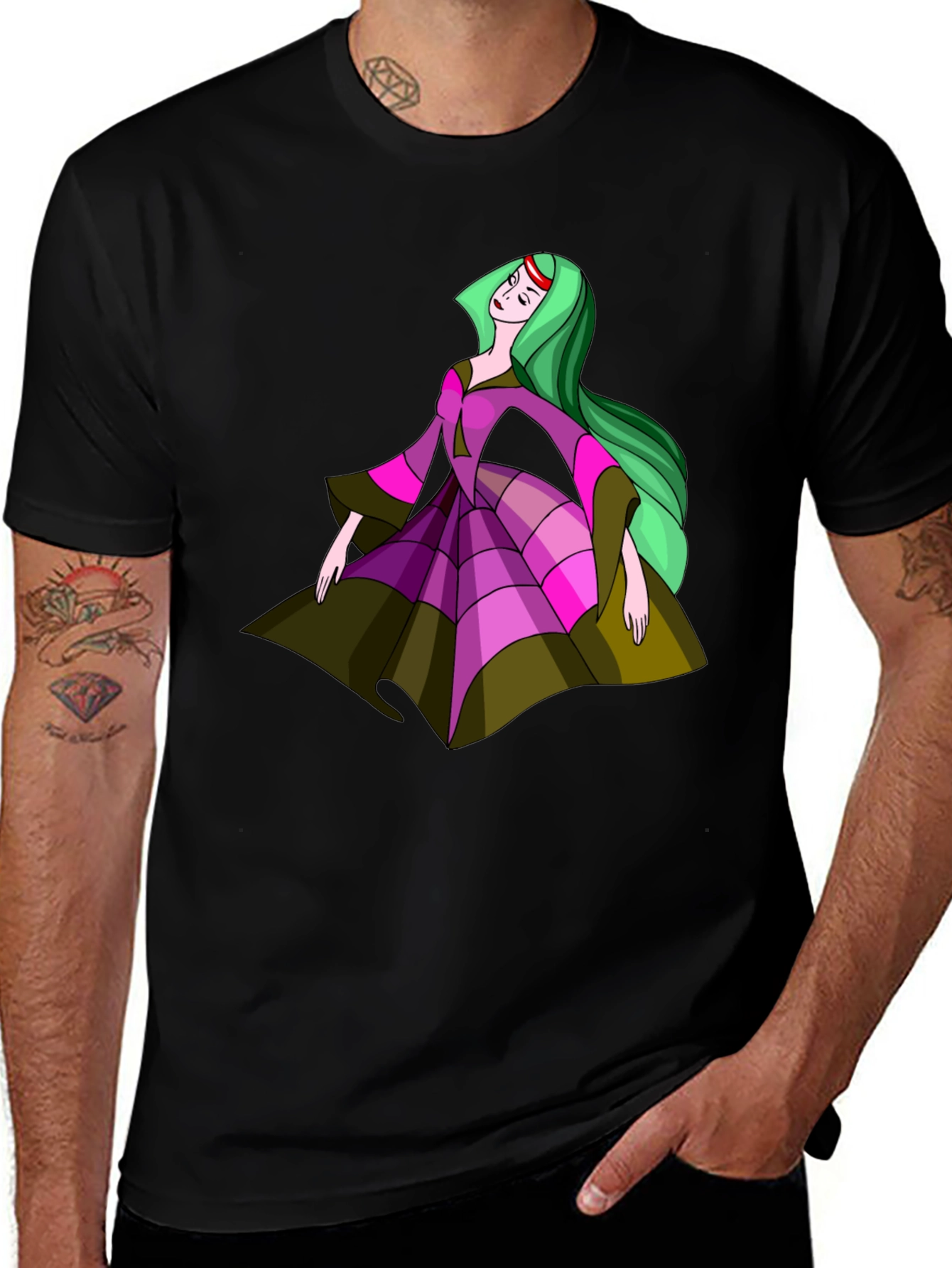 Princess Cartoon Black T-Shirt
