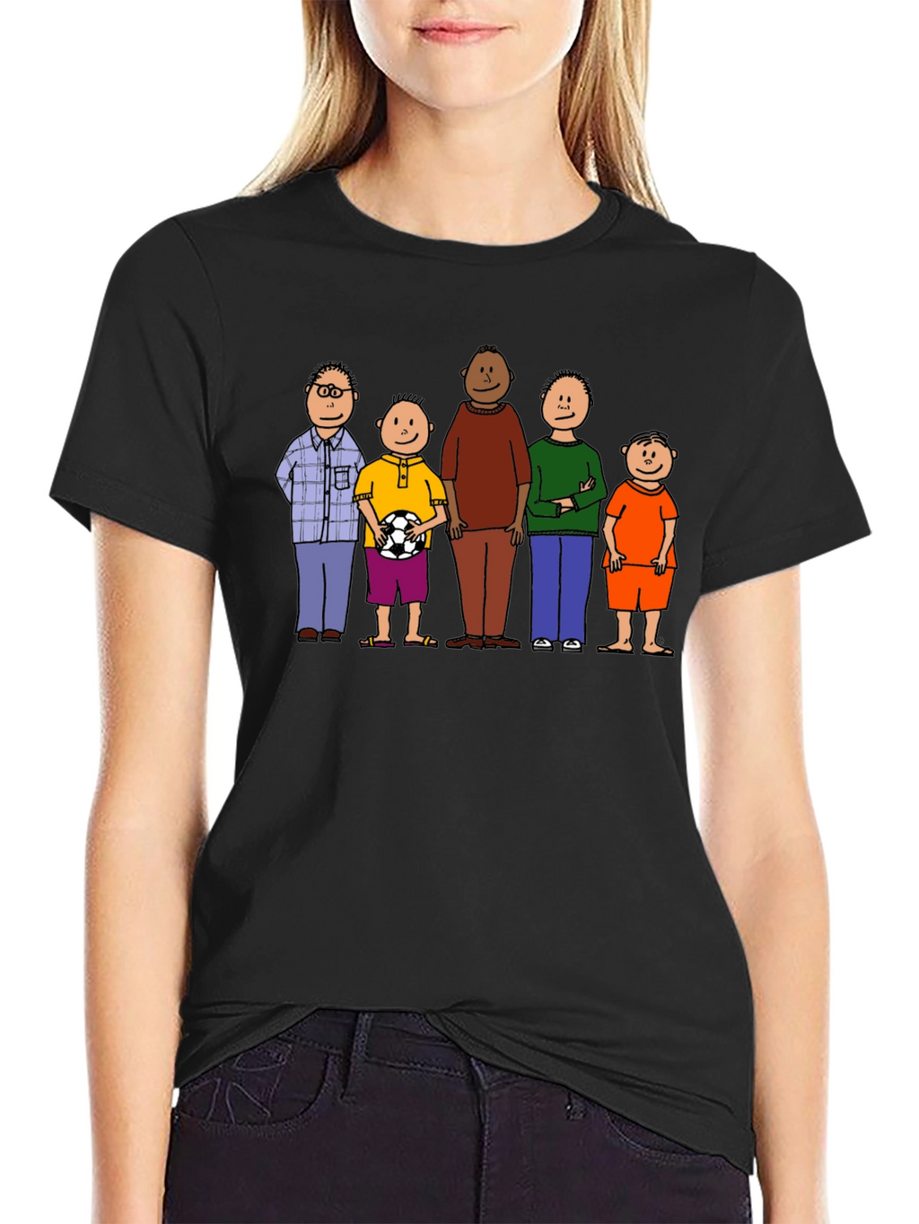 Cartoon Family Graphic Tee - Black Unisex