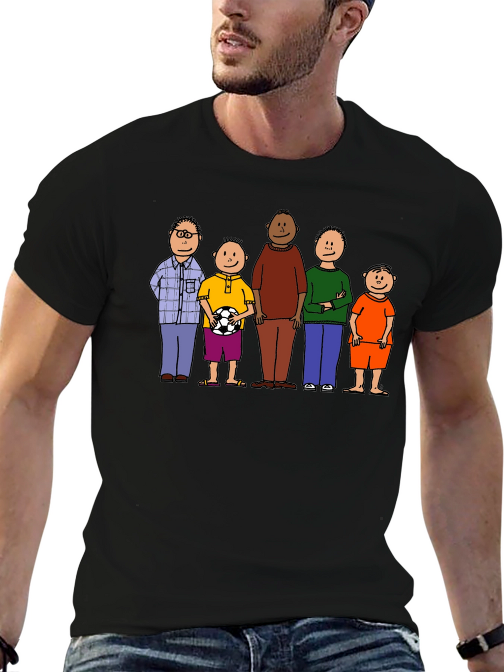 Cartoon Family Graphic Tee - Black Unisex