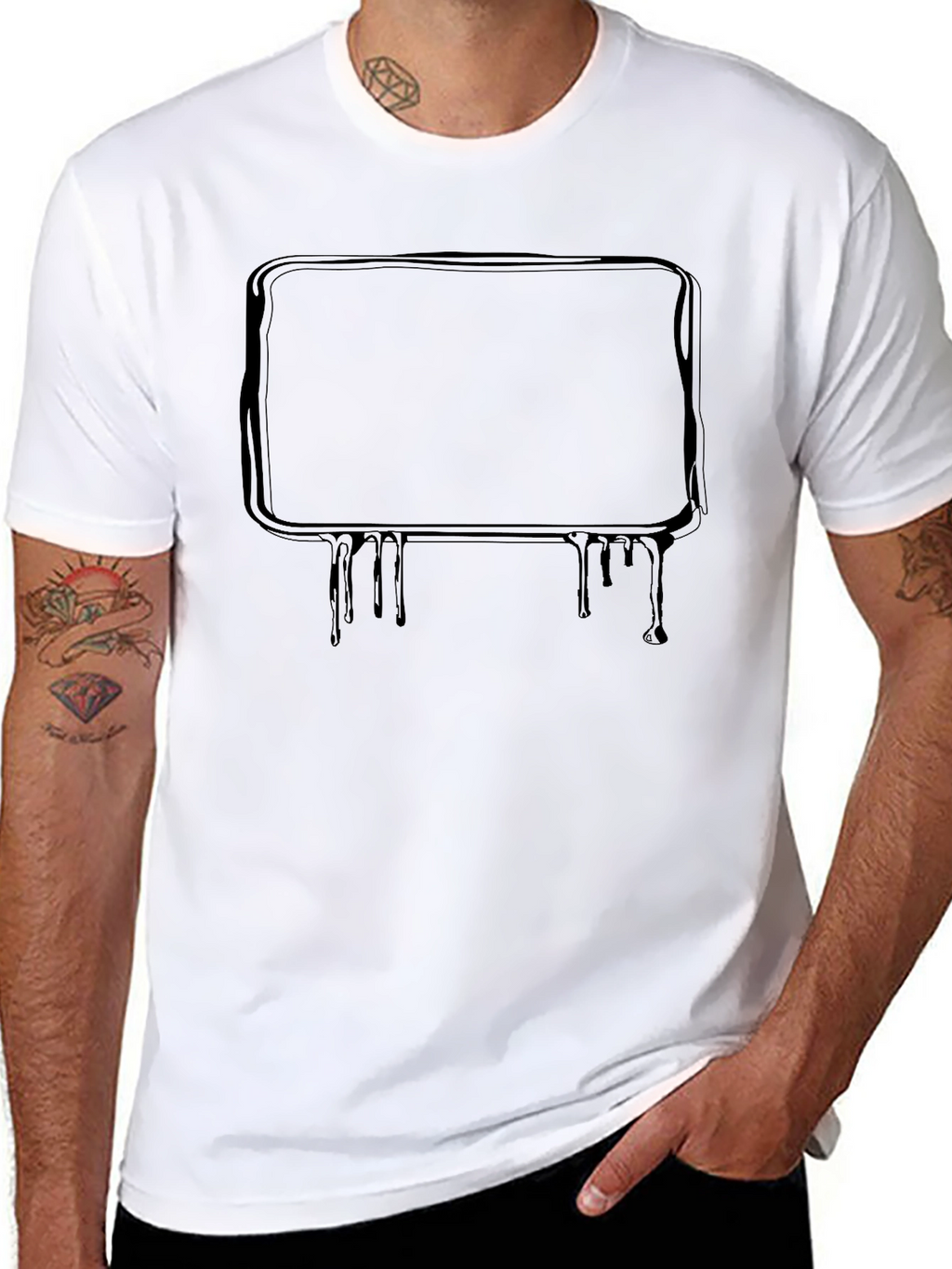 Black T-Shirt with Drip Frame Design