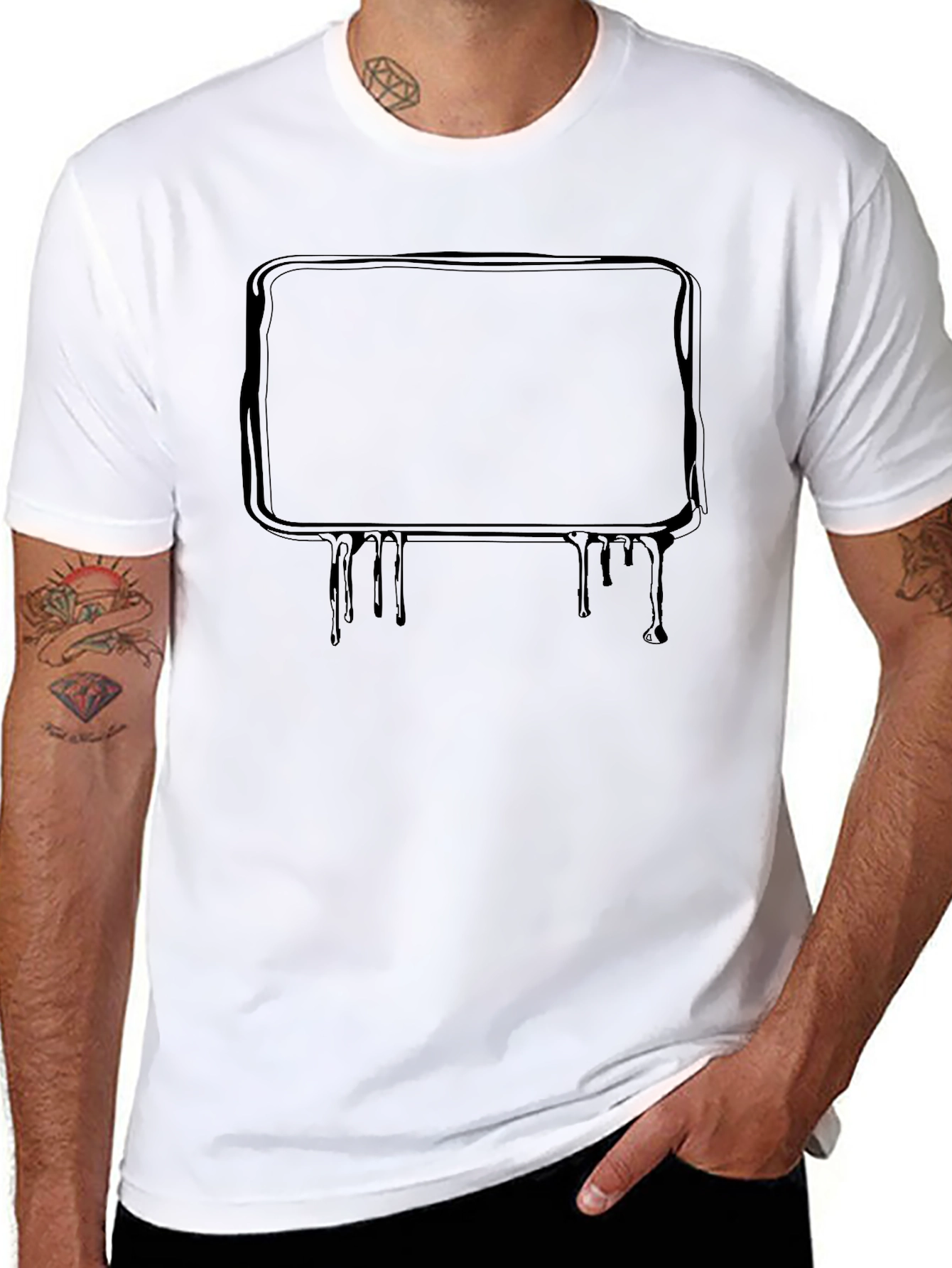 Black T-Shirt with Drip Frame Design