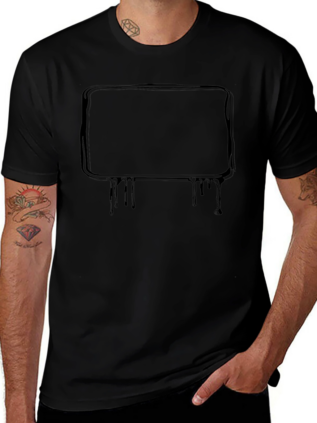 Black T-Shirt with Drip Frame Design