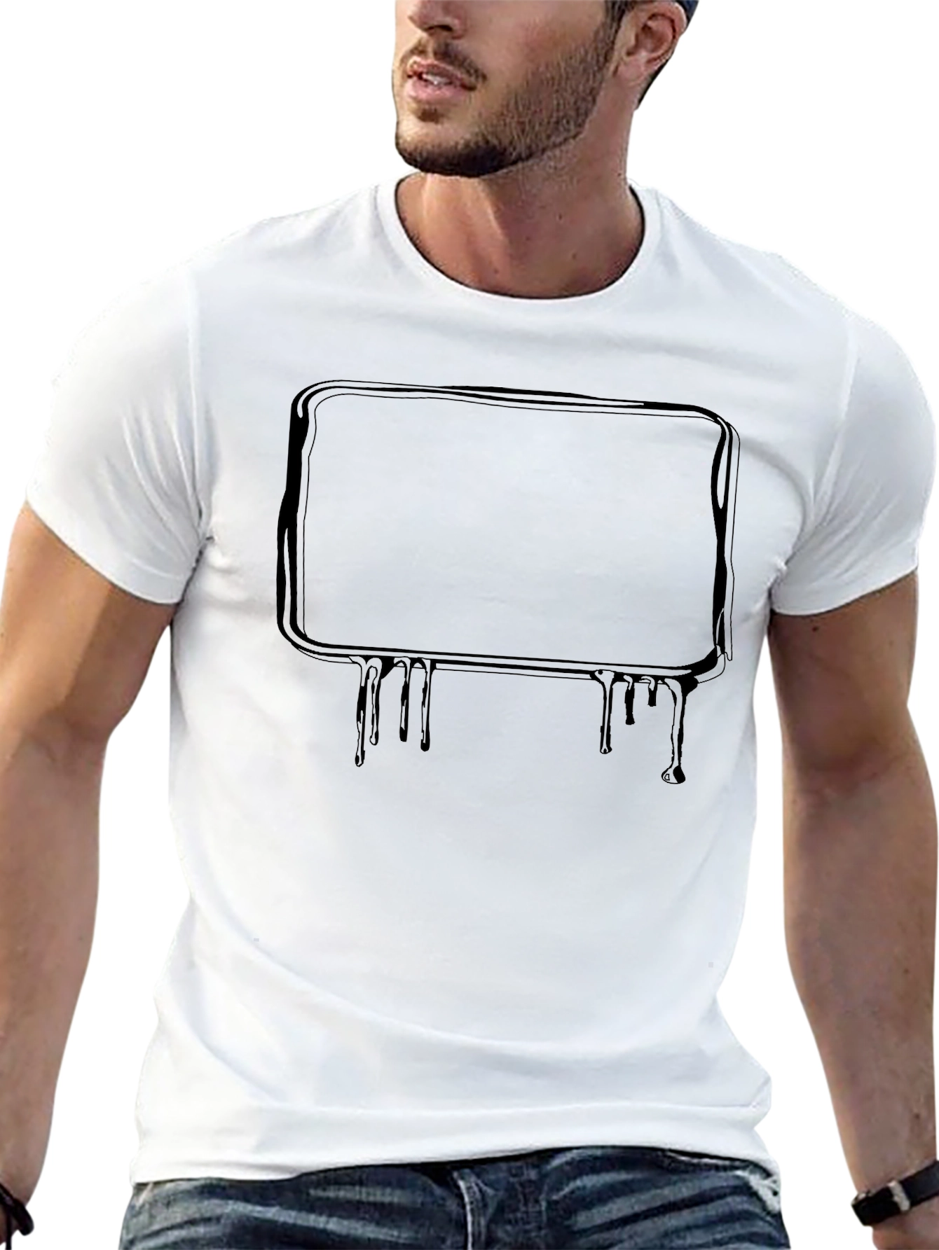 Black T-Shirt with Drip Frame Design
