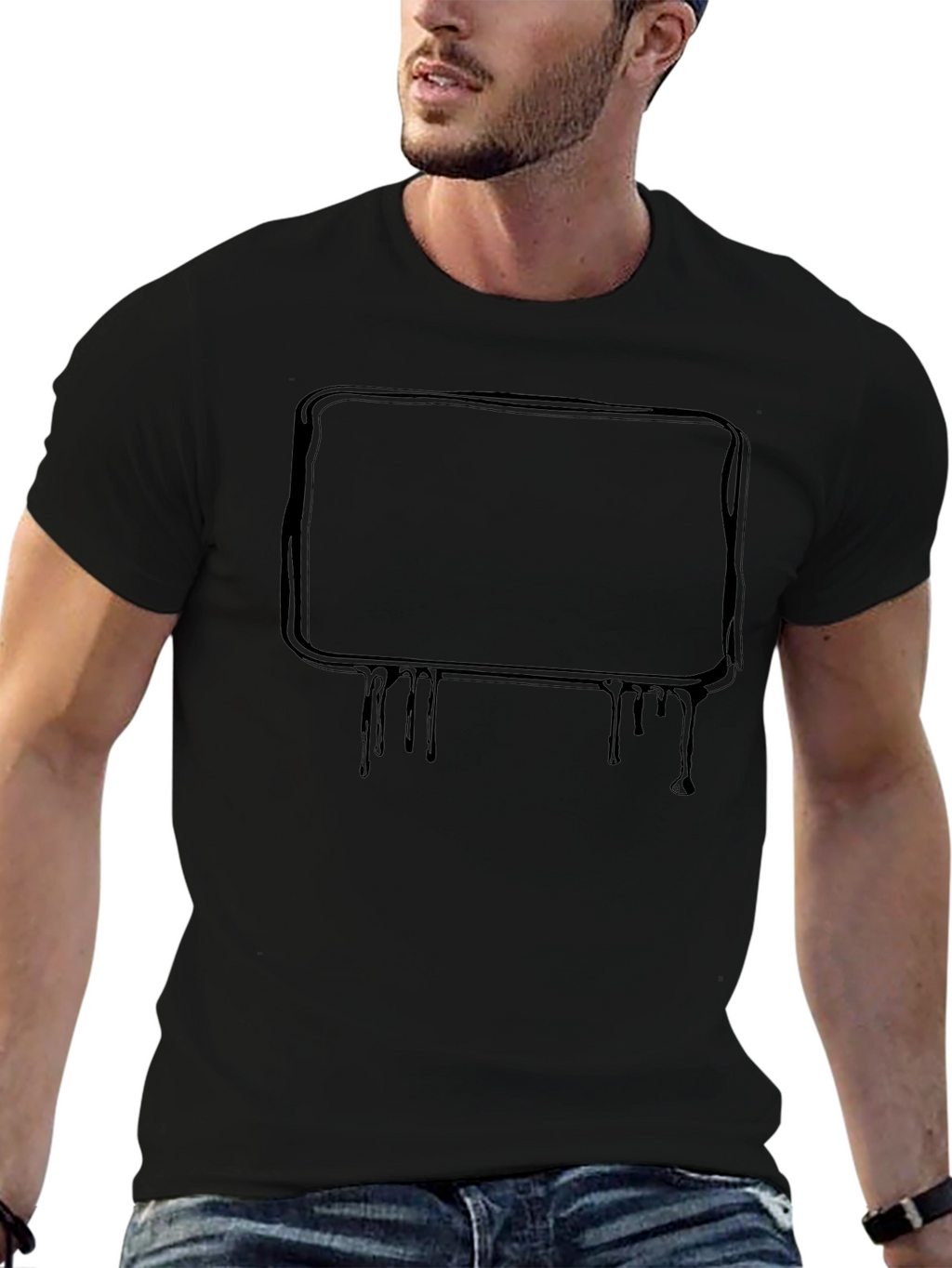 Black T-Shirt with Drip Frame Design