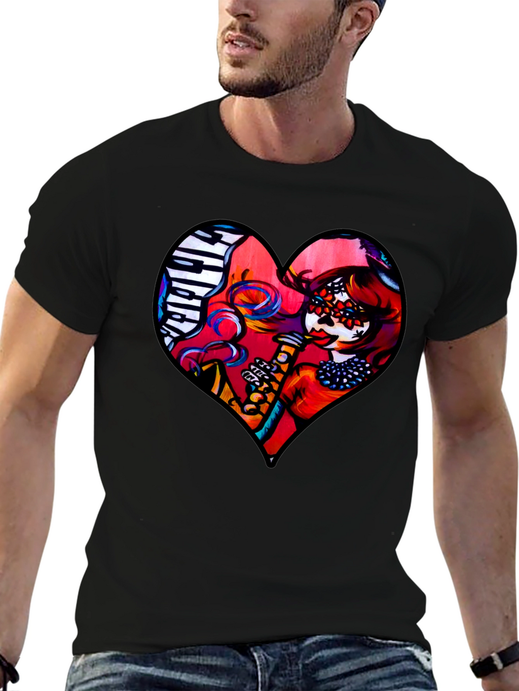Heart Shaped Dia de Los Muertos T-Shirt