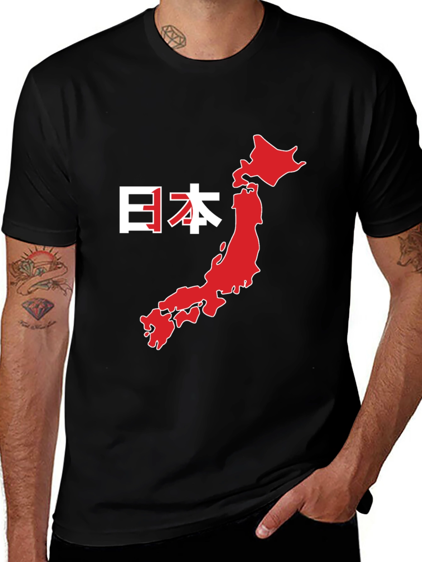 Japan Map Graphic Tee - Black Cotton T-Shirt