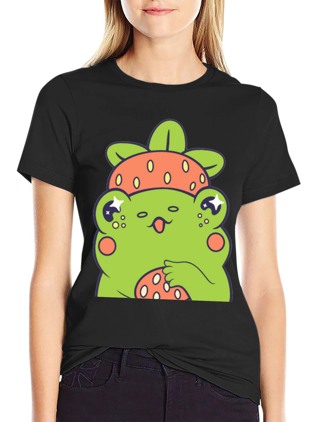 Frog Strawberry T-Shirt - Cute Cartoon Graphic Tee