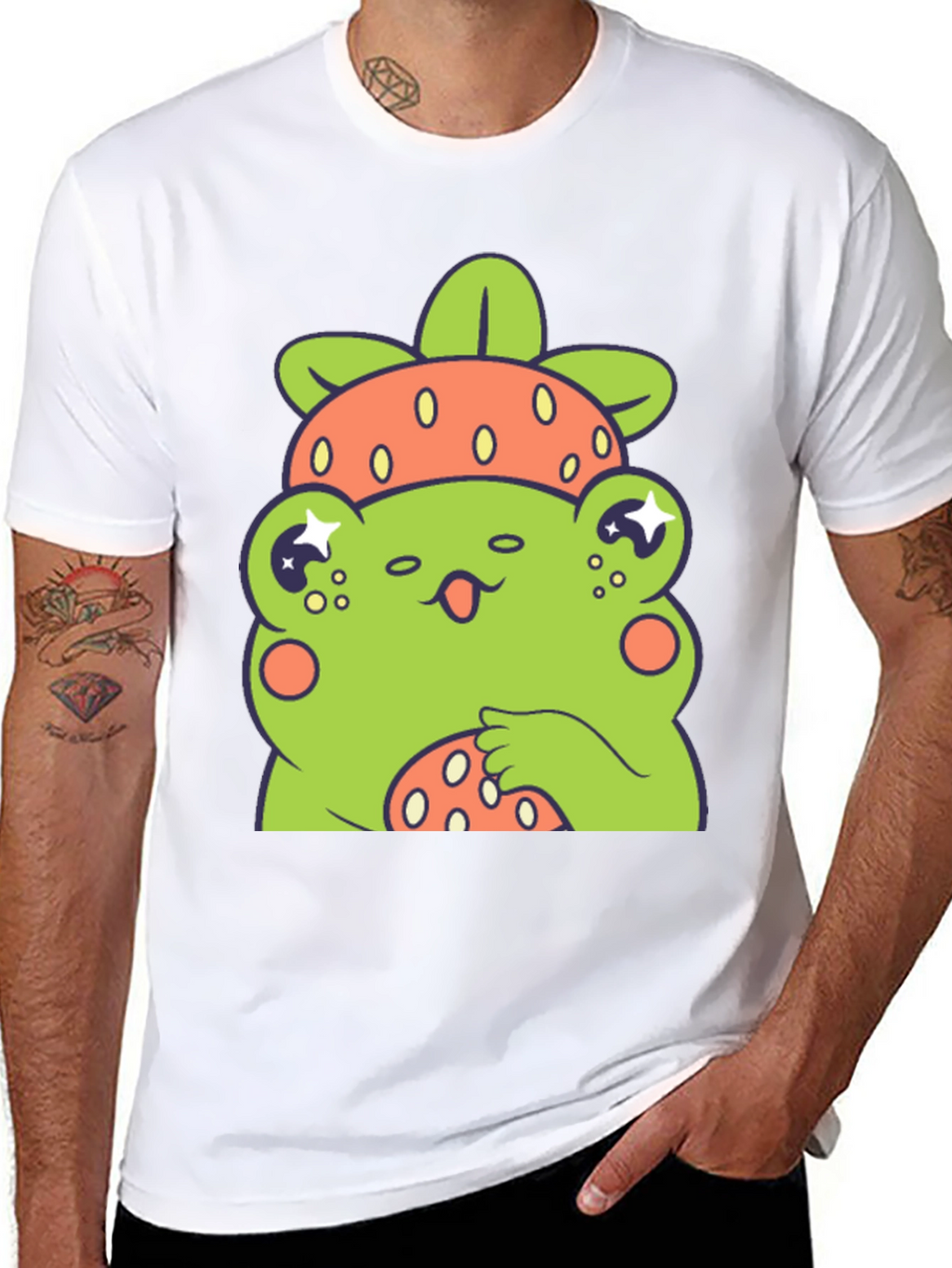 Frog Strawberry T-Shirt - Cute Cartoon Graphic Tee