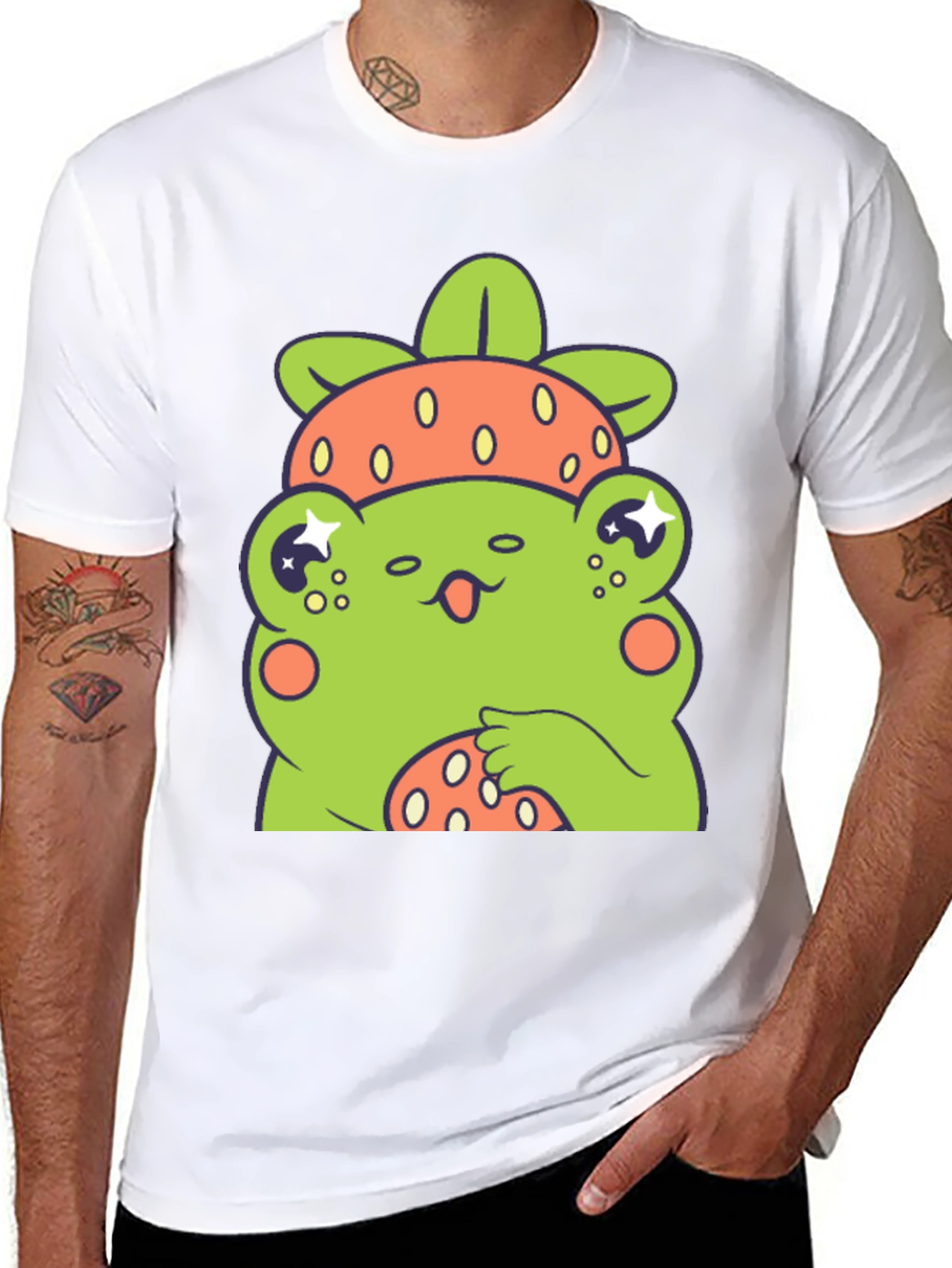 Frog Strawberry T-Shirt - Cute Cartoon Graphic Tee