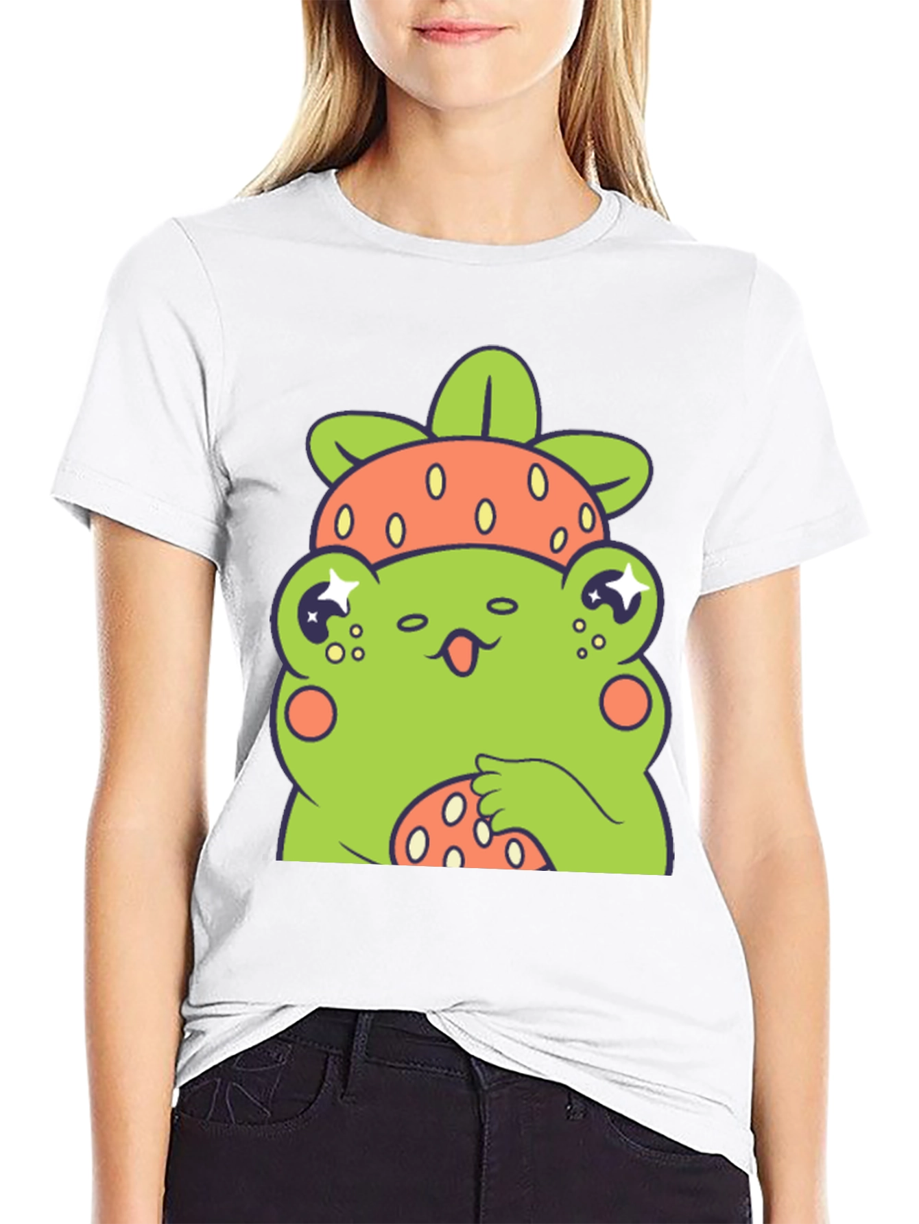Frog Strawberry T-Shirt - Cute Cartoon Graphic Tee