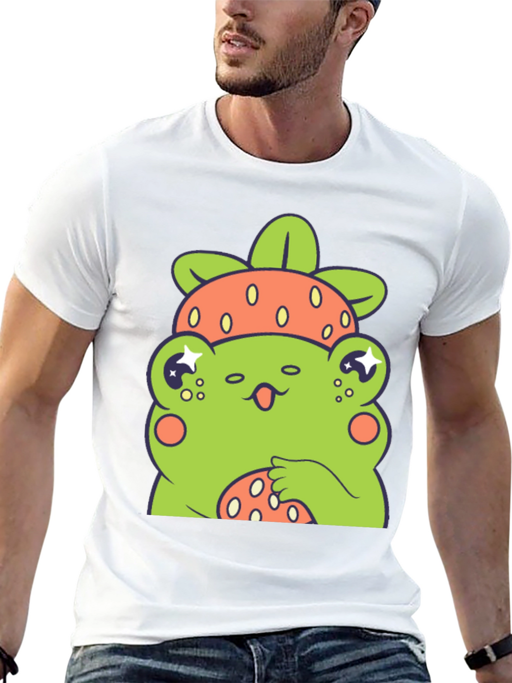 Frog Strawberry T-Shirt - Cute Cartoon Graphic Tee