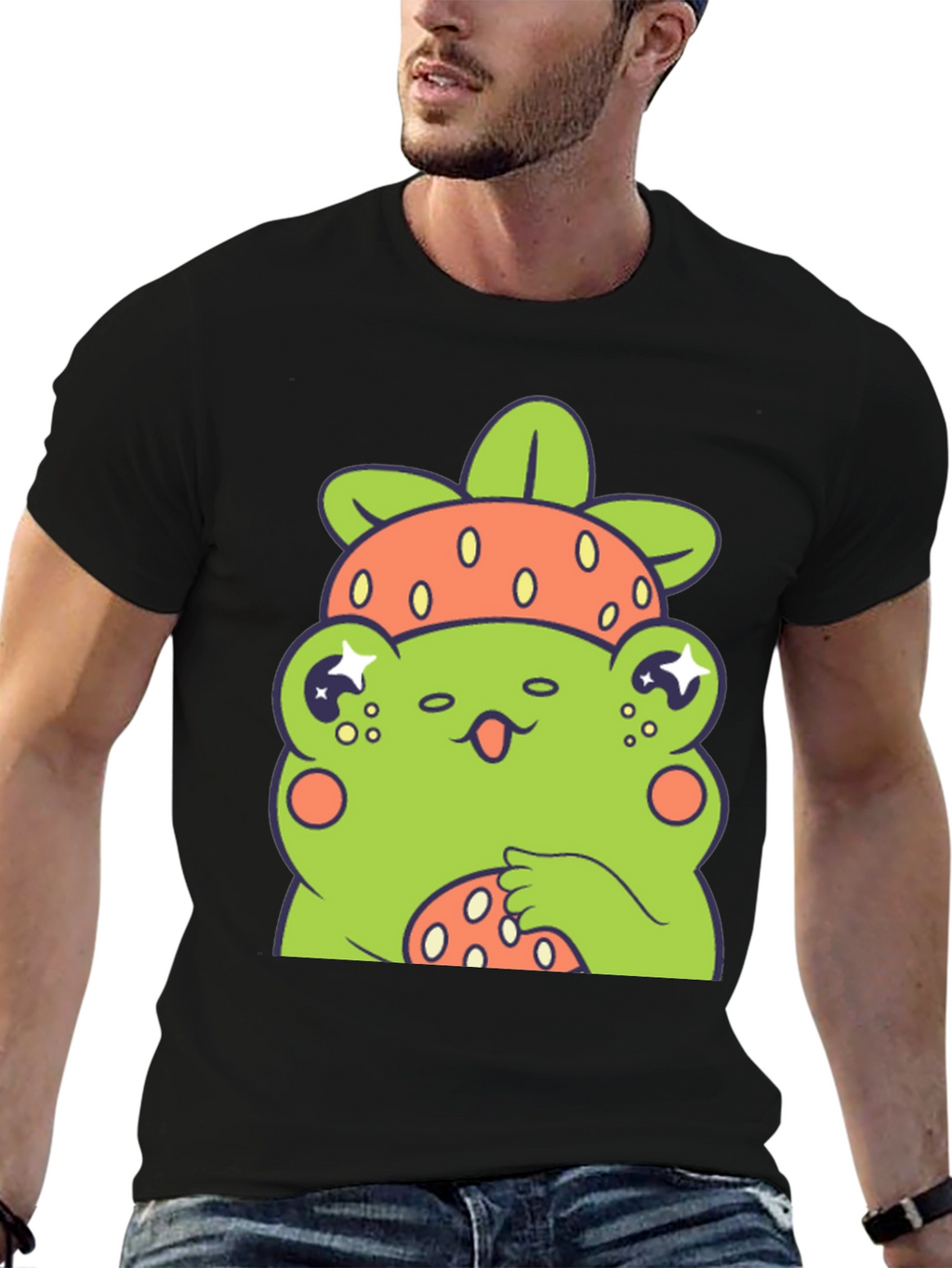 Frog Strawberry T-Shirt - Cute Cartoon Graphic Tee