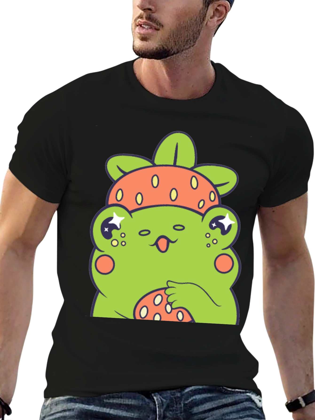 Frog Strawberry T-Shirt - Cute Cartoon Graphic Tee