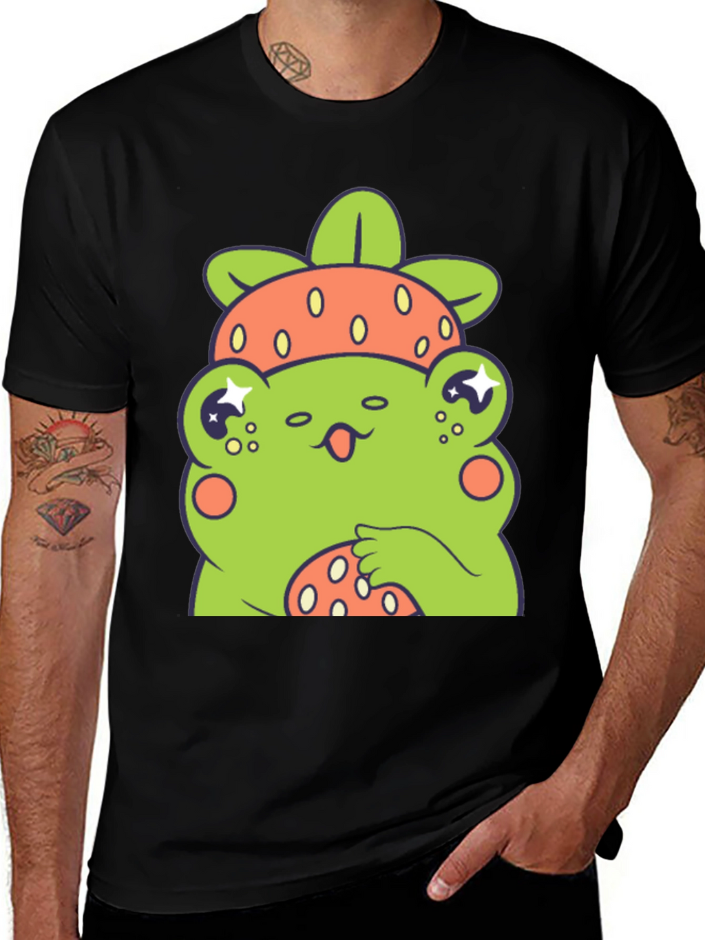 Frog Strawberry T-Shirt - Cute Cartoon Graphic Tee