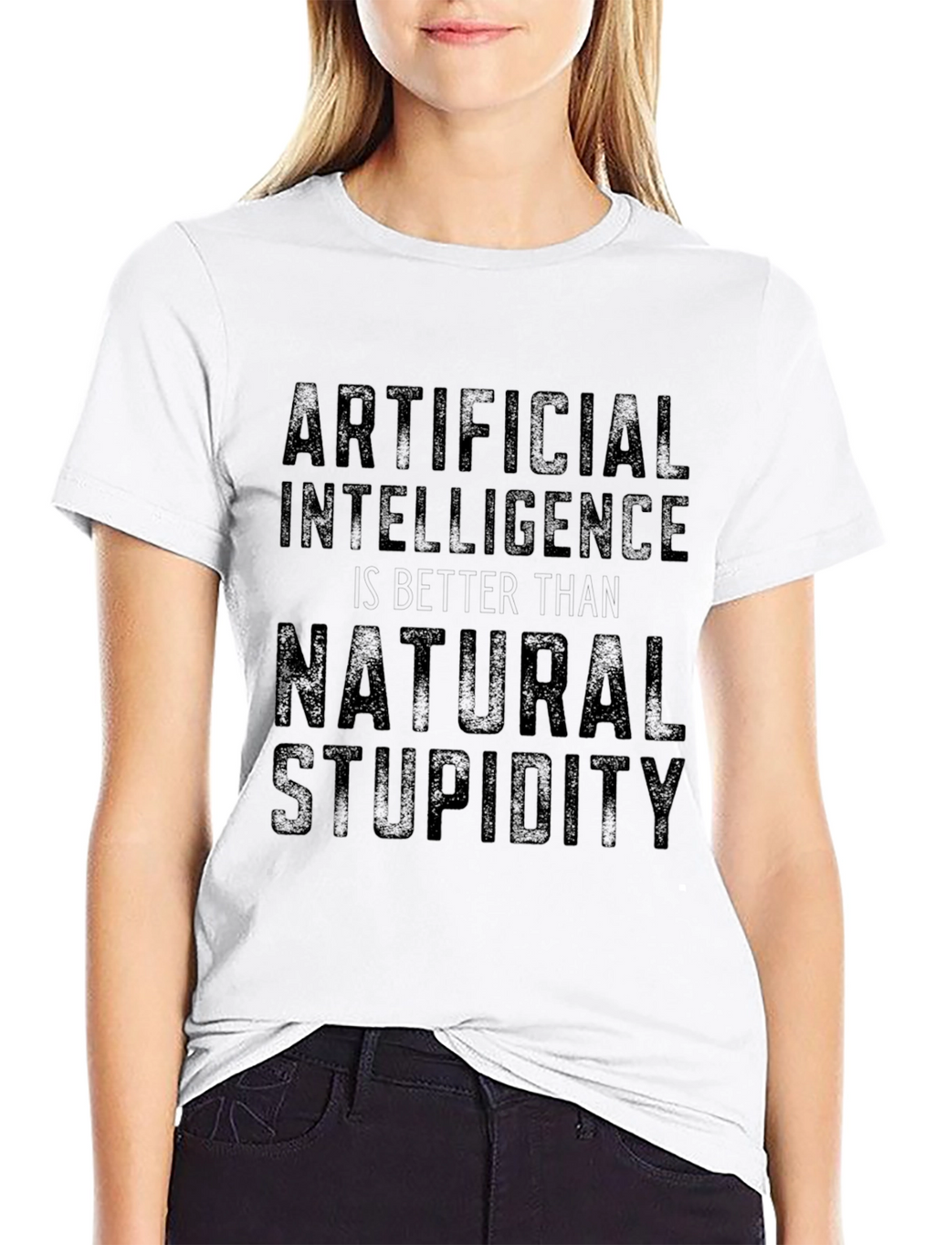 Artificial Intelligence vs Natural Stupidity Black T-Shirt
