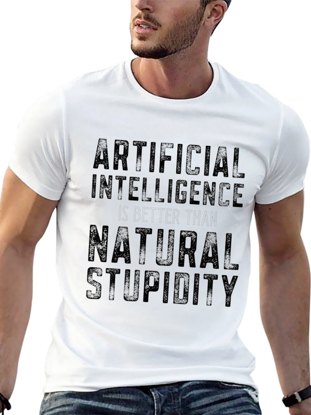 Artificial Intelligence vs Natural Stupidity Black T-Shirt