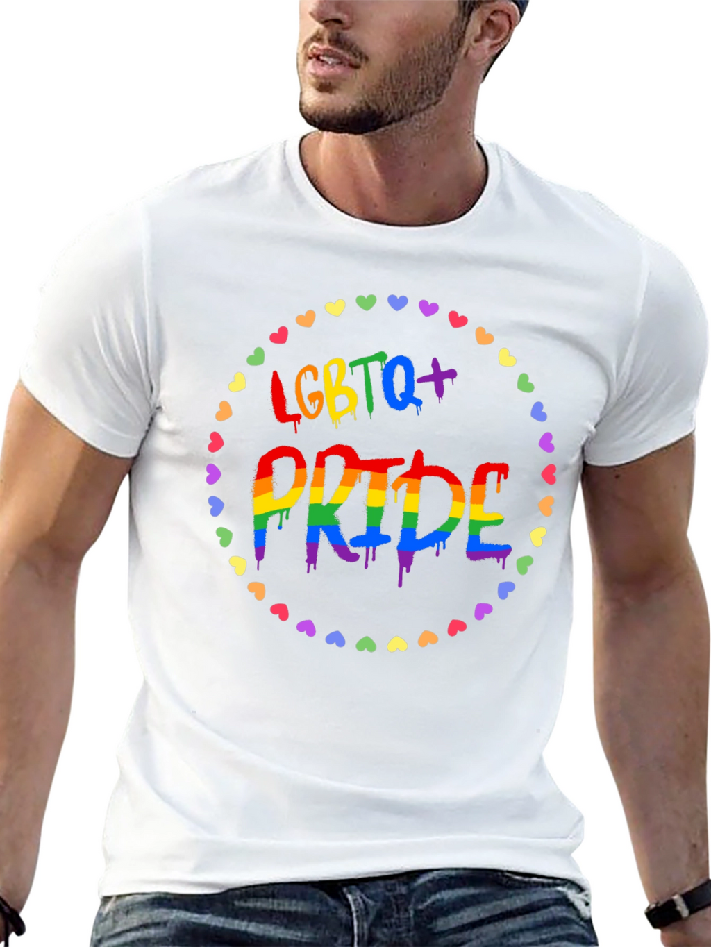 LGBTQ+ Pride T-Shirt - Rainbow Heart Design