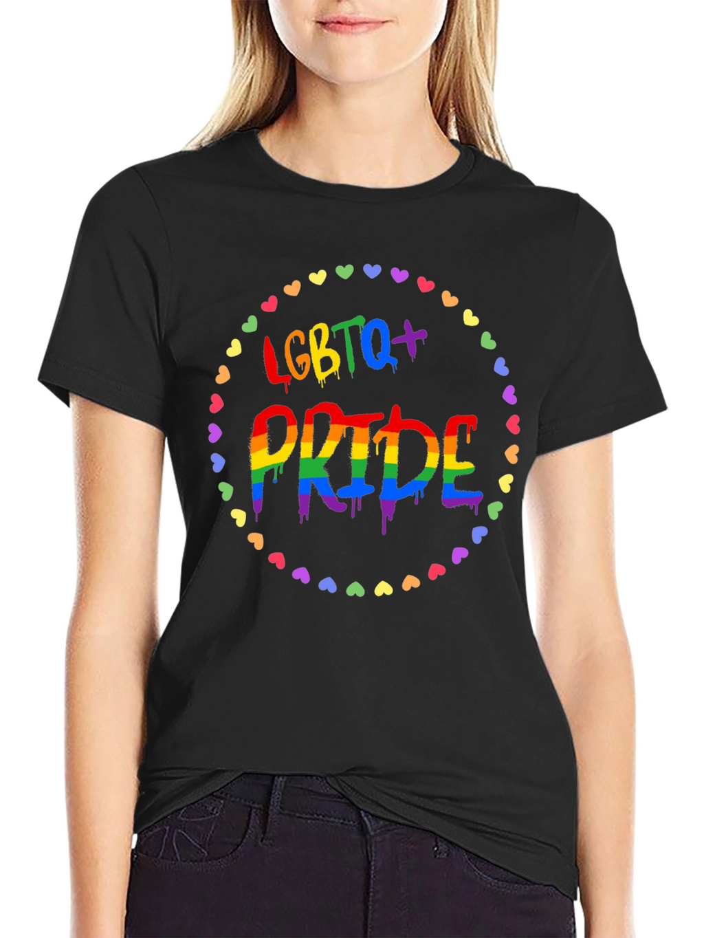 LGBTQ+ Pride T-Shirt - Rainbow Heart Design