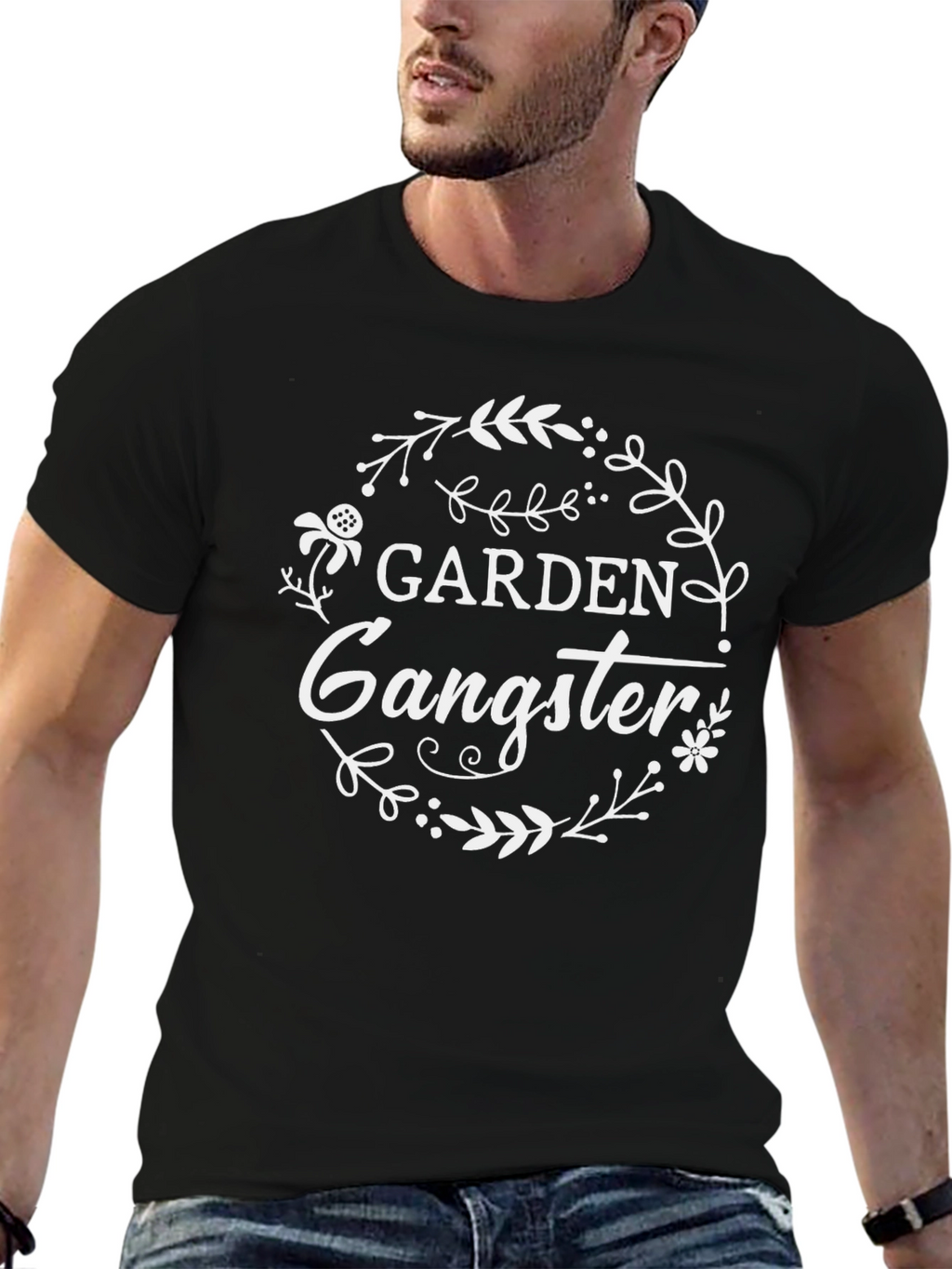 Garden Gangster Graphic Tee - Black Cotton T-Shirt
