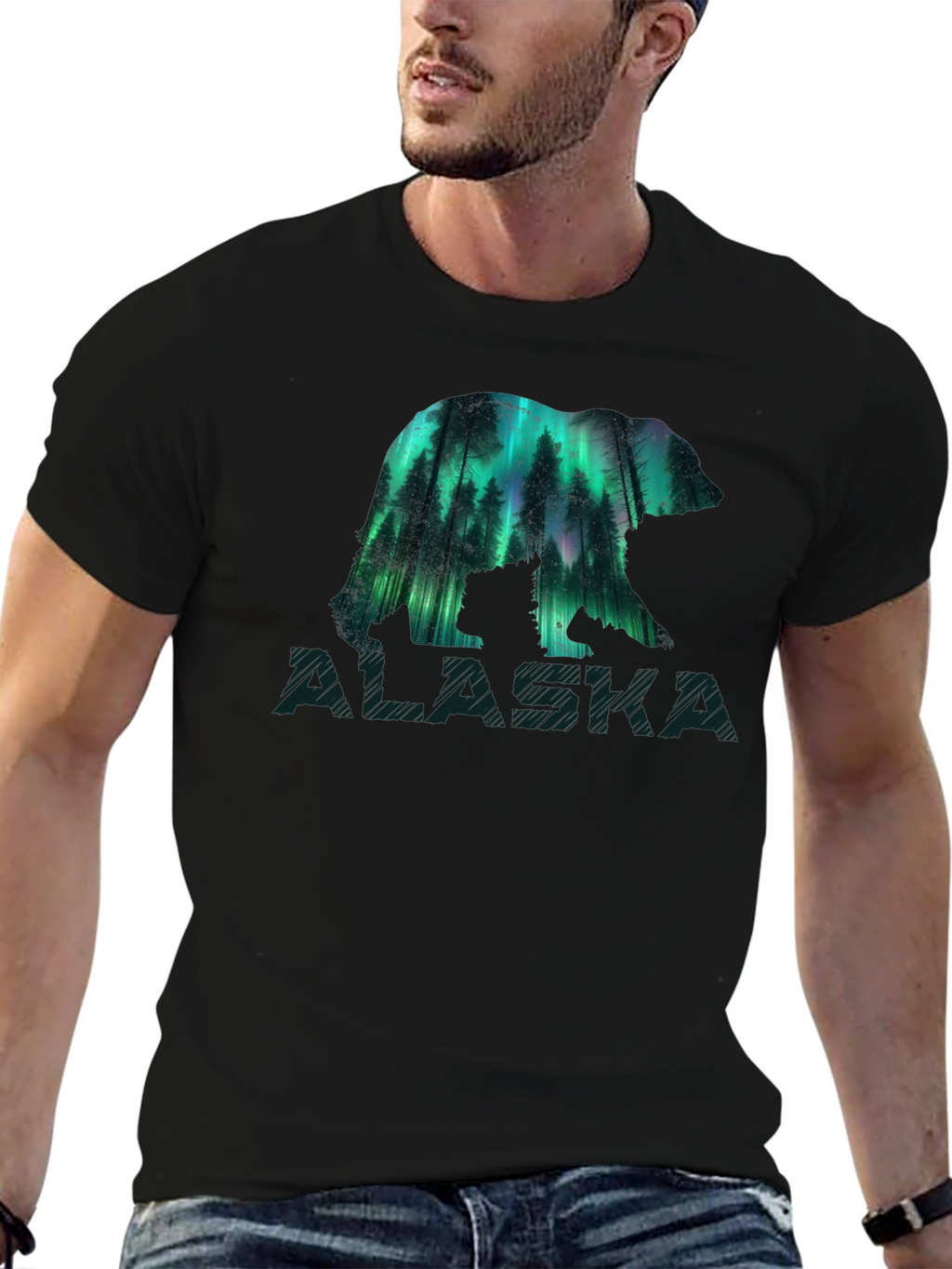 Alaska Bear Aurora Borealis Graphic T-Shirt