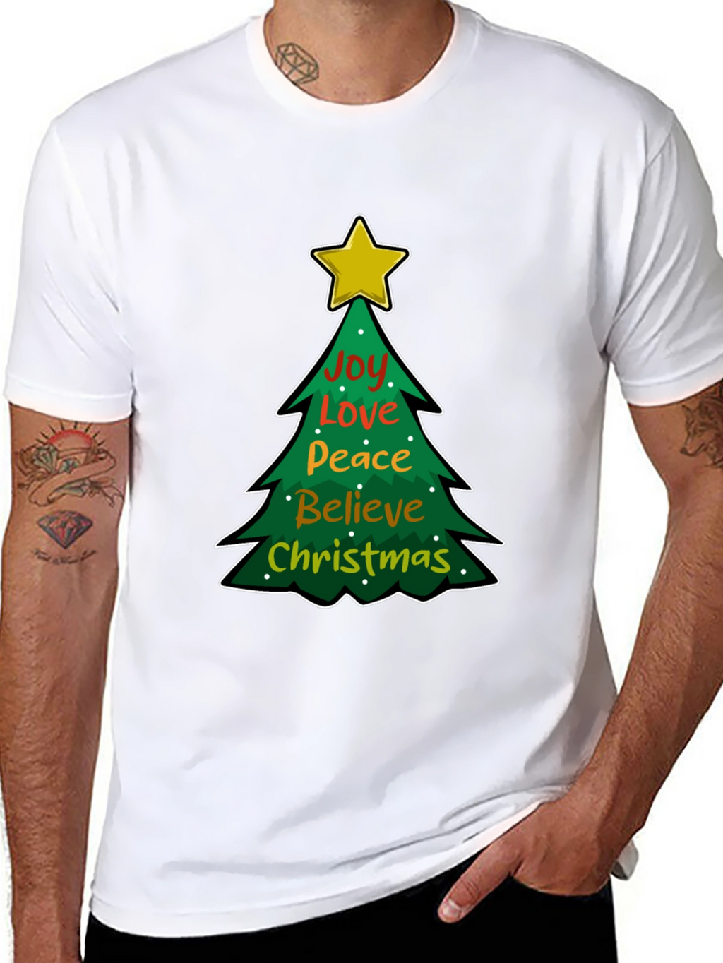Christmas Tree Joy Love Peace Graphic T-Shirt