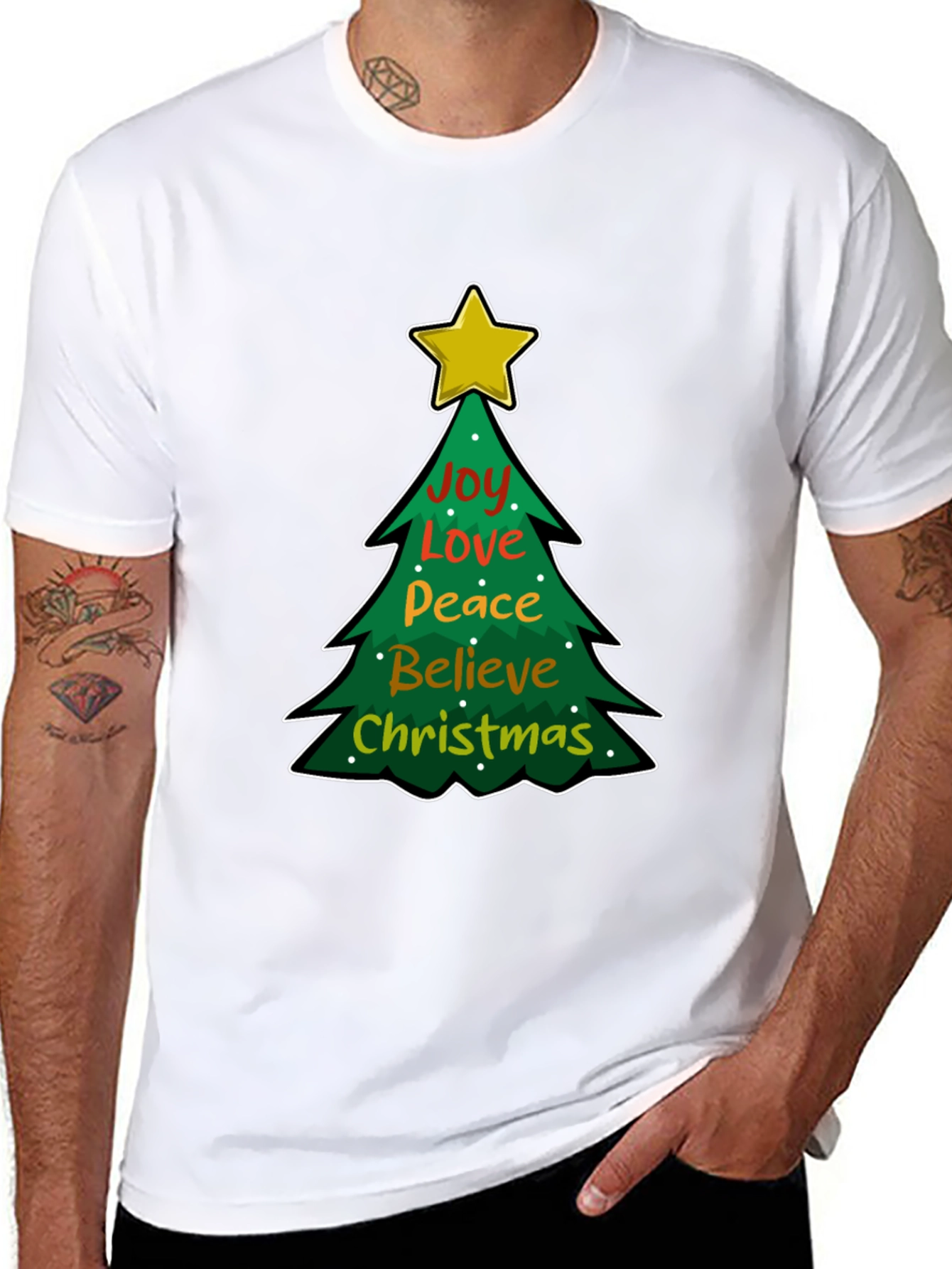Christmas Tree Joy Love Peace Graphic T-Shirt