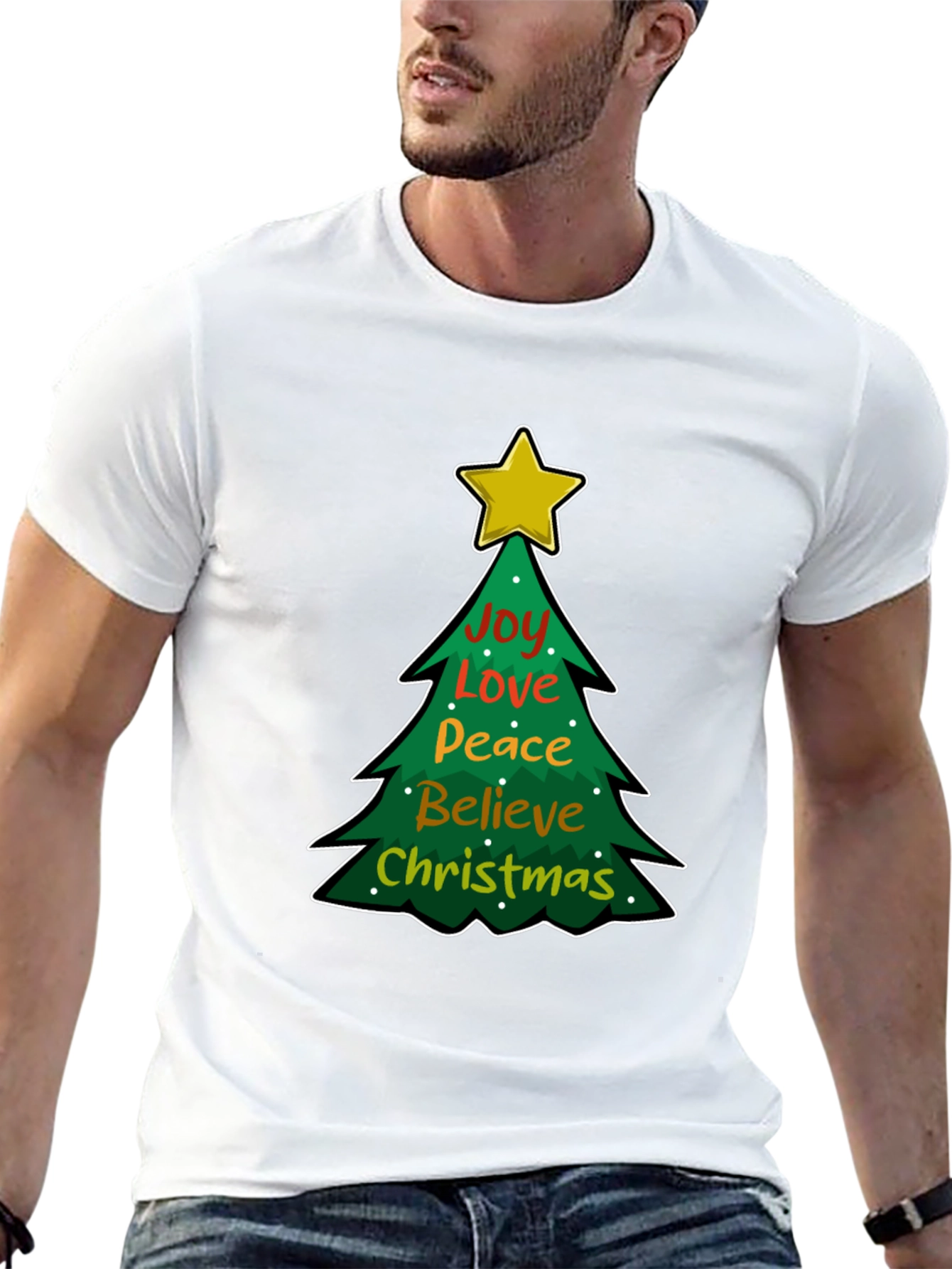 Christmas Tree Joy Love Peace Graphic T-Shirt