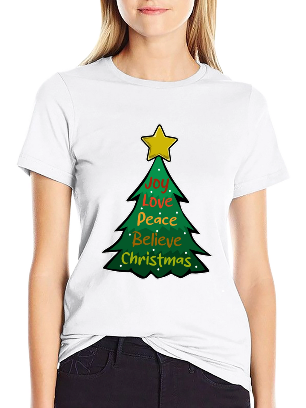 Christmas Tree Joy Love Peace Graphic T-Shirt