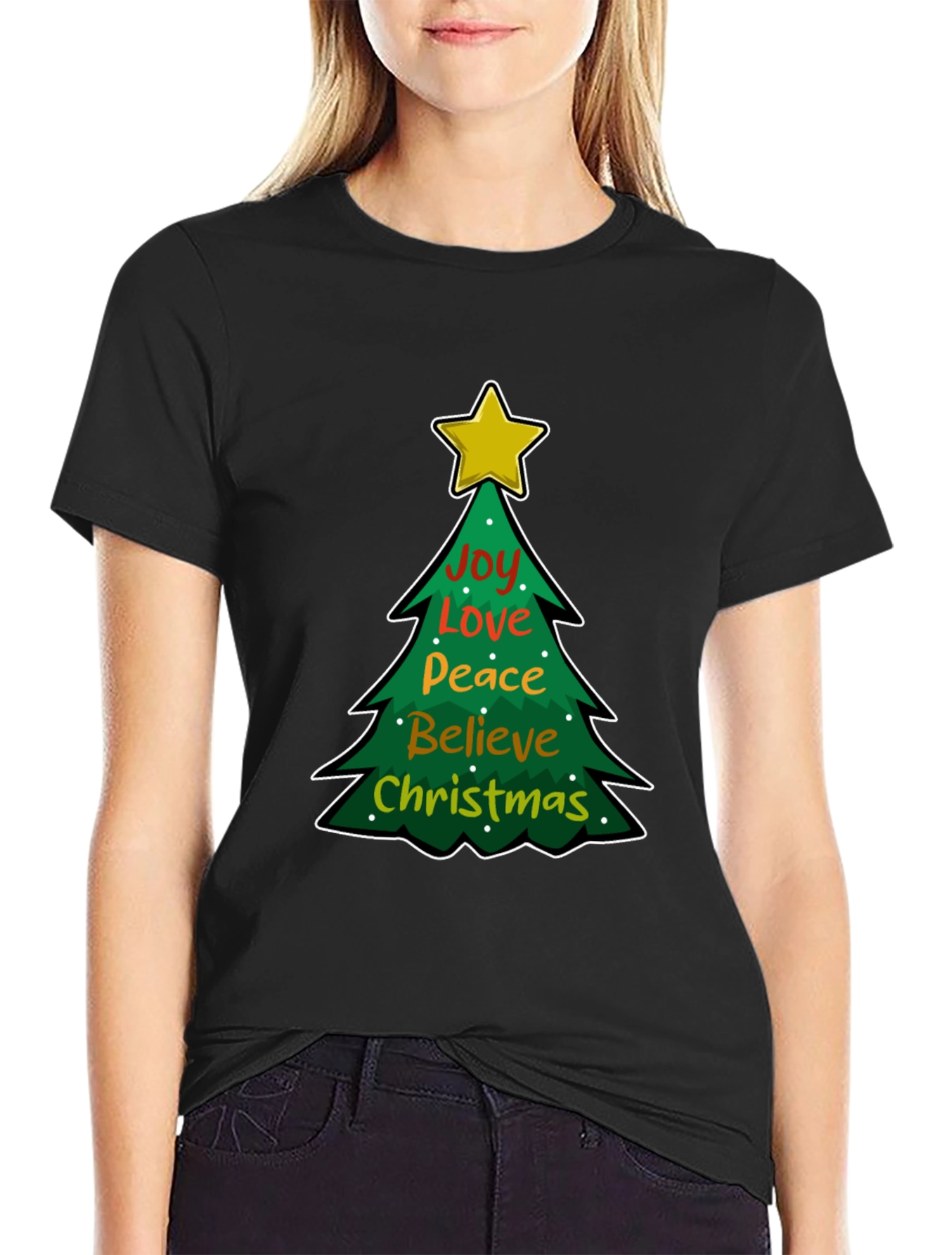 Christmas Tree Joy Love Peace Graphic T-Shirt