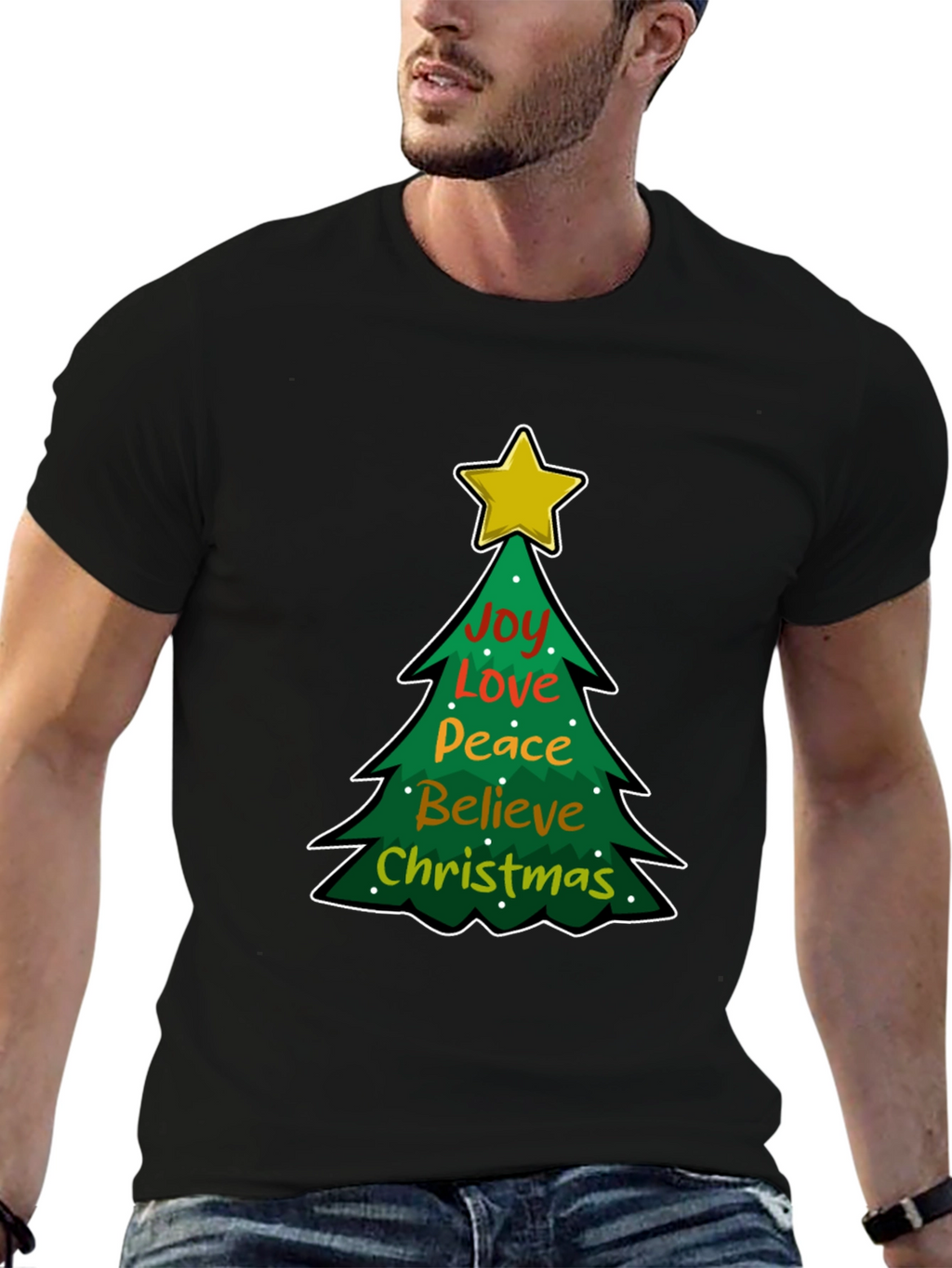 Christmas Tree Joy Love Peace Graphic T-Shirt