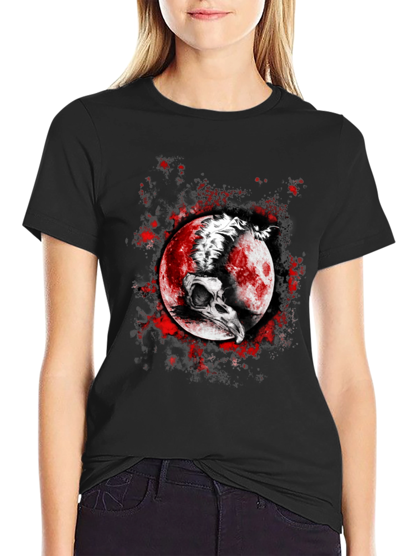Skull Moon Graphic T-Shirt - Edgy Black Tee