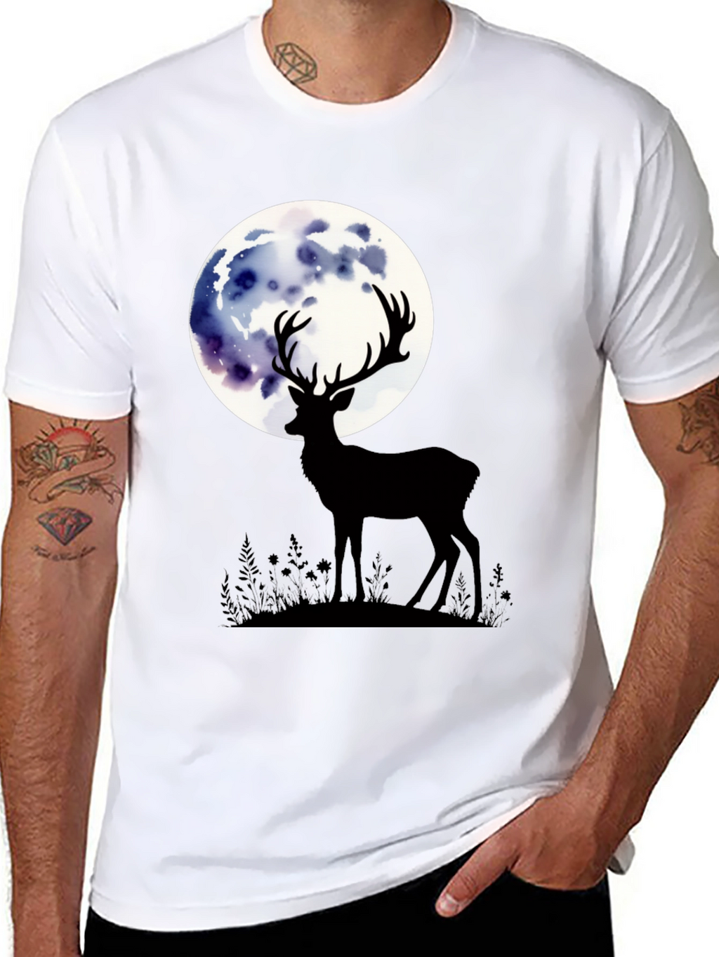 Deer Moon Graphic Tee - Stylish Mens Black T-Shirt