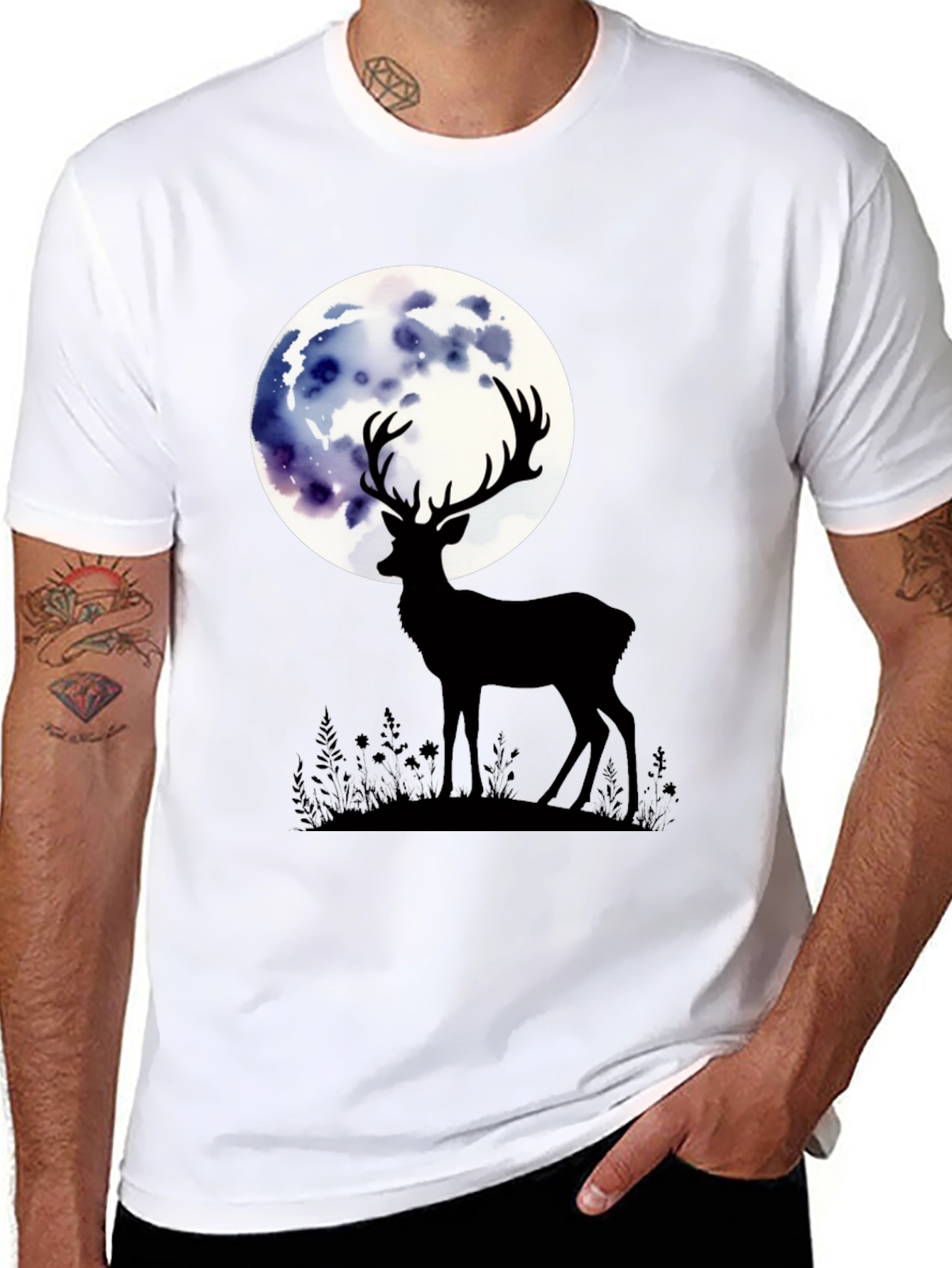 Deer Moon Graphic Tee - Stylish Mens Black T-Shirt
