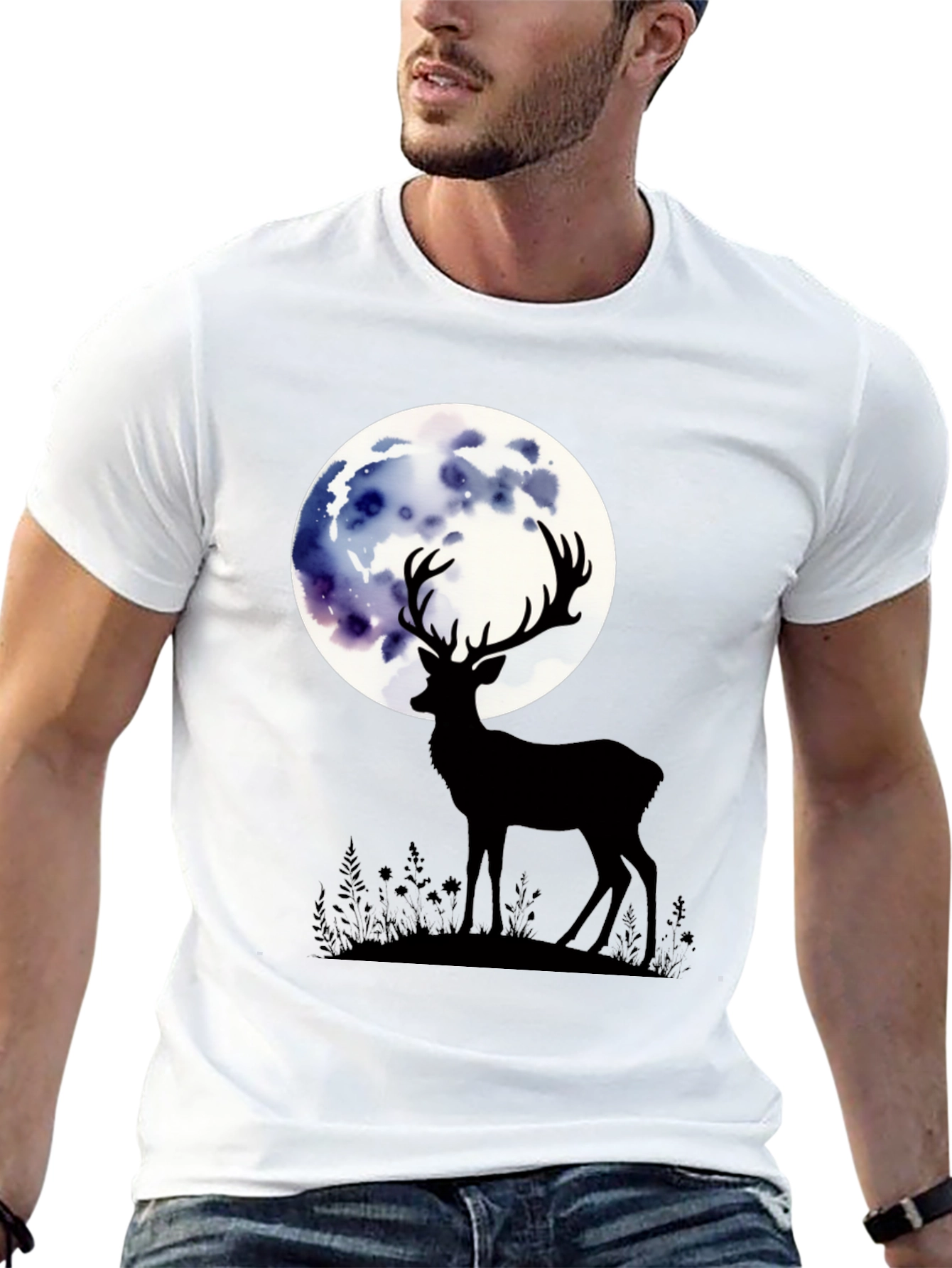 Deer Moon Graphic Tee - Stylish Mens Black T-Shirt