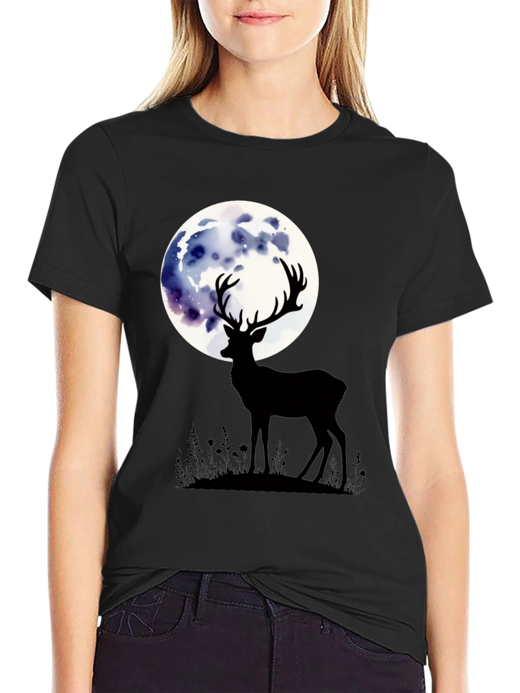 Deer Moon Graphic Tee - Stylish Mens Black T-Shirt