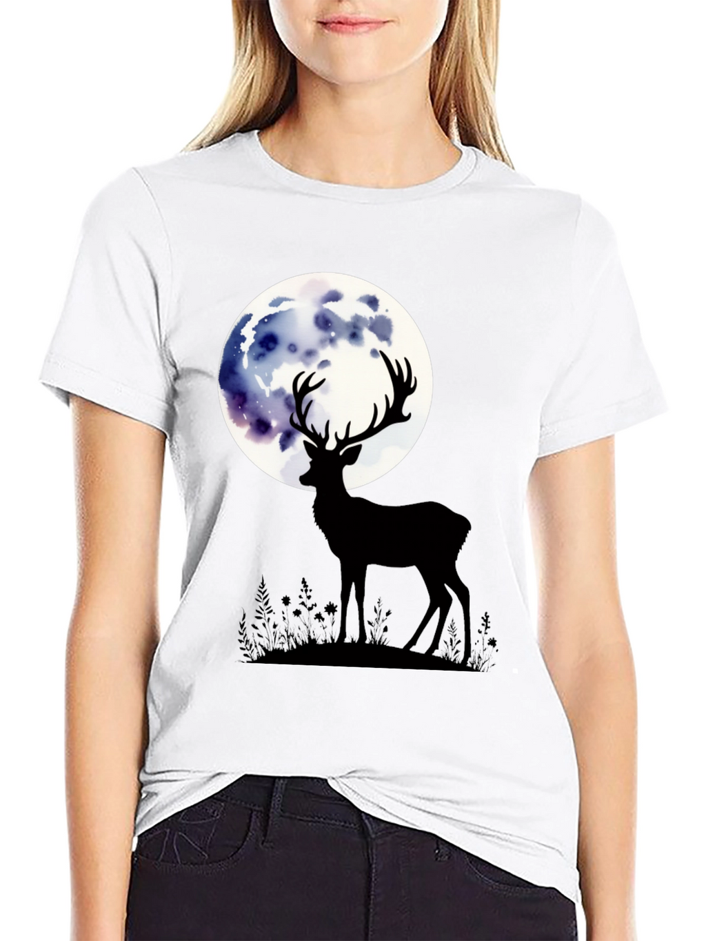 Deer Moon Graphic Tee - Stylish Mens Black T-Shirt