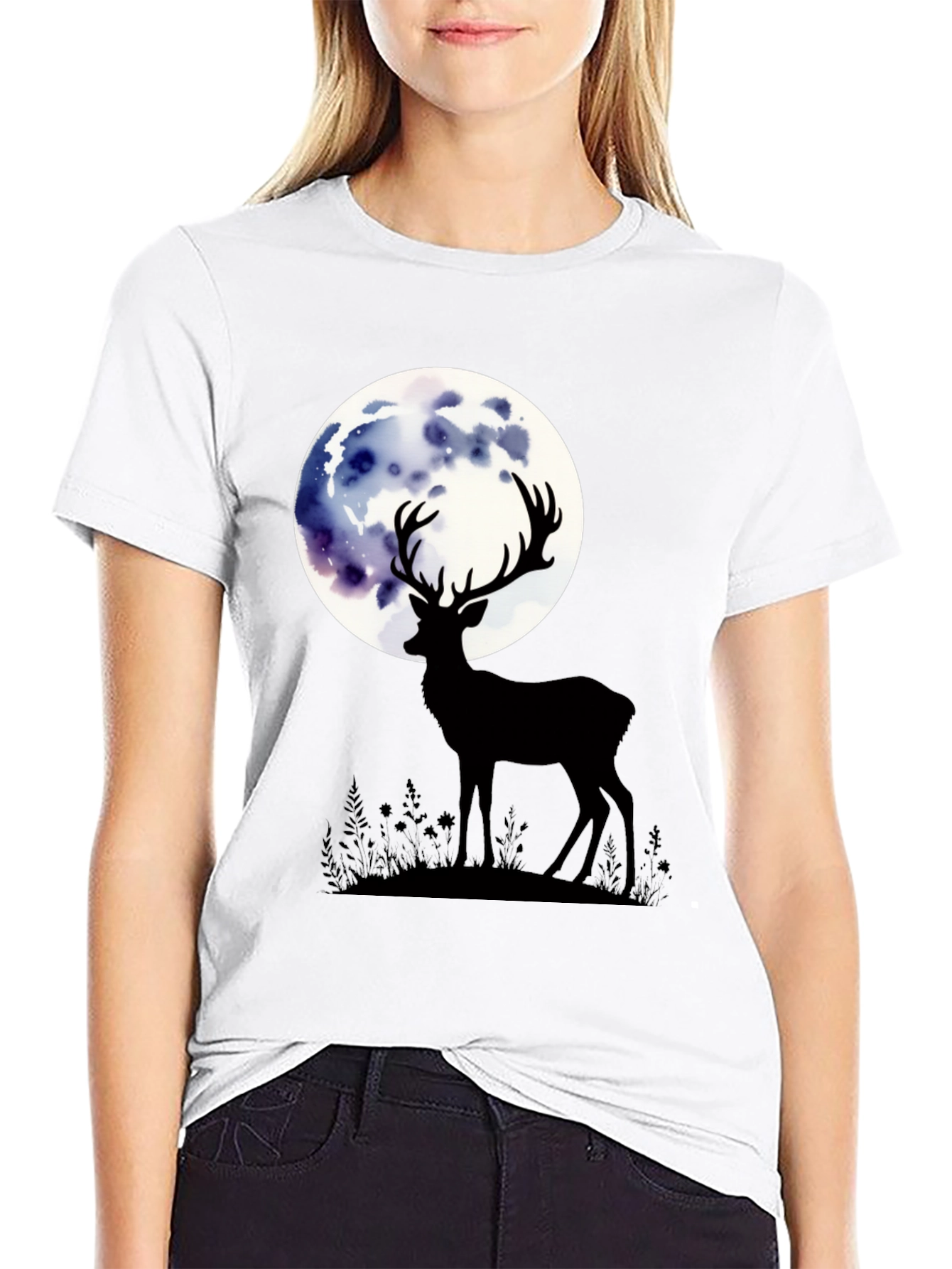 Deer Moon Graphic Tee - Stylish Mens Black T-Shirt